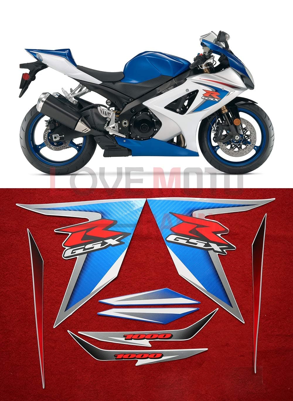 LoveMoto Whole Vehicle Decals Stickers for 2007 2008 K7 GSXR1000 GSXR 1000 07 08 Motorcycle Full kit Decals (Blue & Silver)