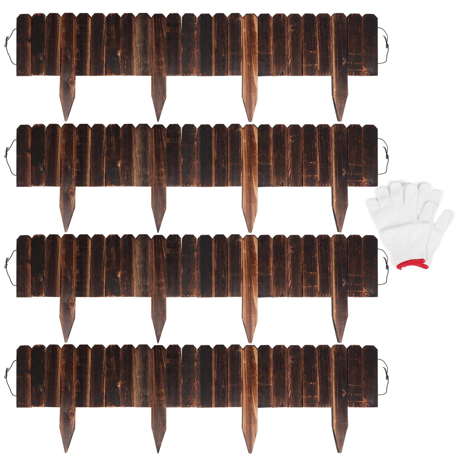 4 Pack Garden Wooden Fence Anti-Corrosive Outdoor Landscape Edging Flexible Decorative Border for Garden Yard Flower Tree Fence - 7.9'' H x 47'' L