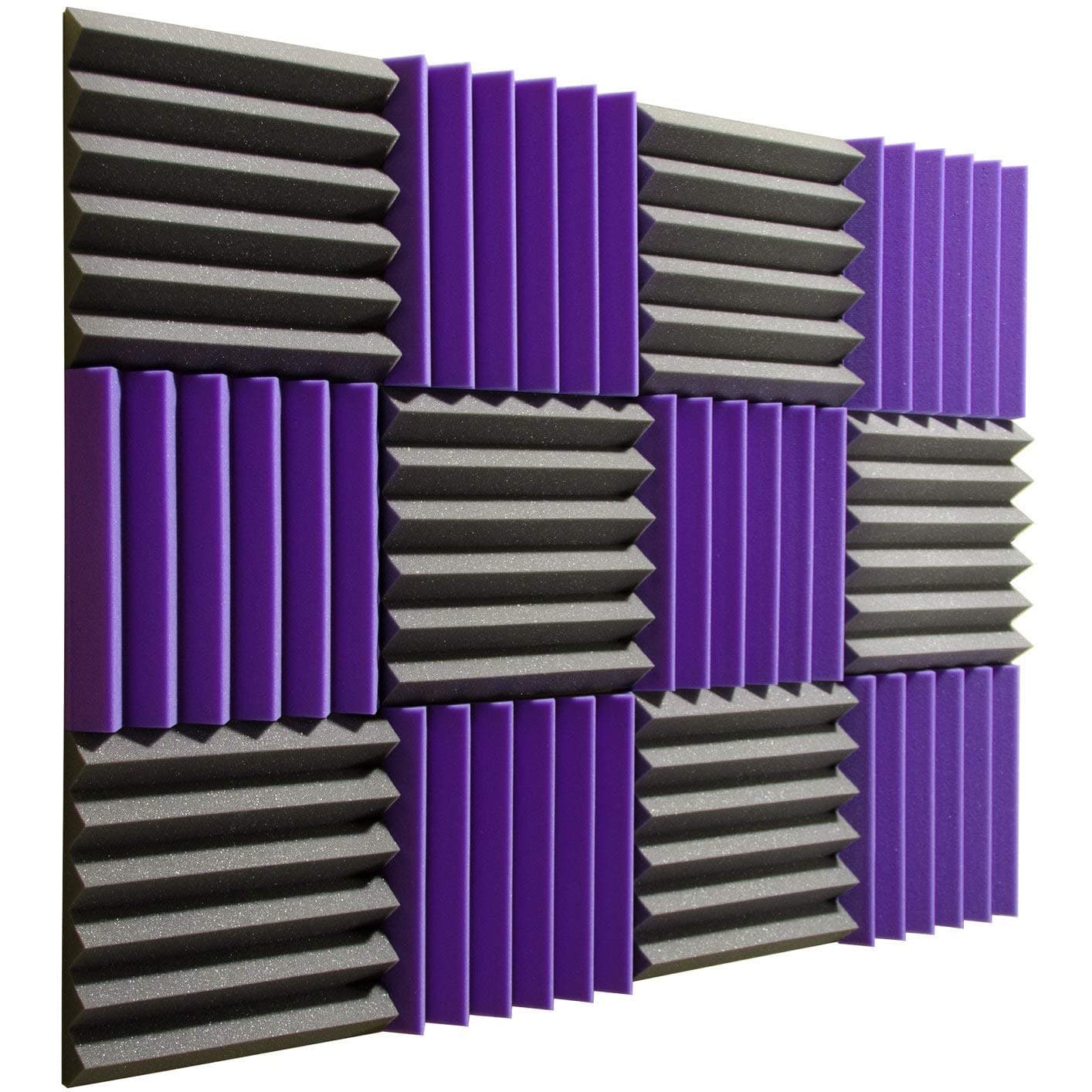 Purple/Charcoal - 12"x12"x2" Acoustic Wedge Foam Absorption Soundproofing Tiles - 12 Pack