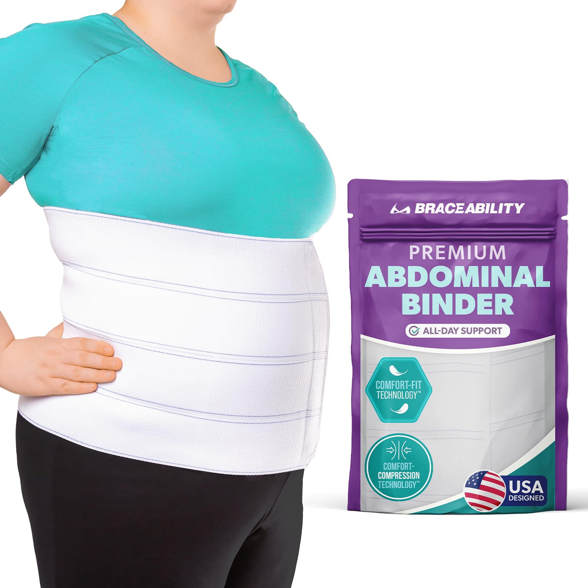 BraceAbility Plus Size Abdominal Binder for Post Surgery Recovery - Bariatric Stomach Hernia Belt, Post Partum Waist Binder, Diastasis Recti Obese Belly Support Band for Big Men and Women (3XL 12")