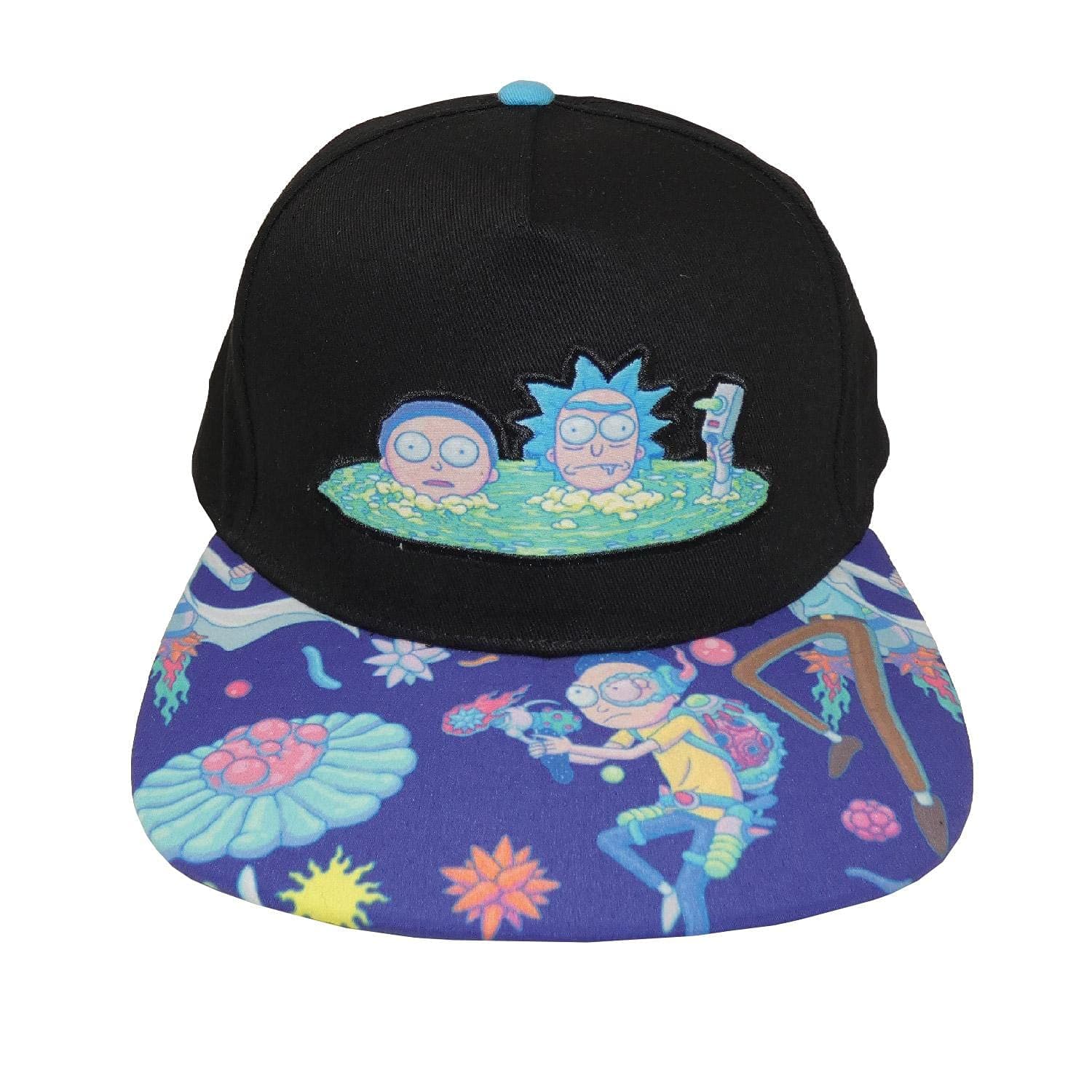 RICK AND MORTYFashion UK Rick and Morty Men's/Boys' Snapback Cap, Black Front Print, Multicoloured Visor, One Size, Adjustable, Colour: Black/Purple