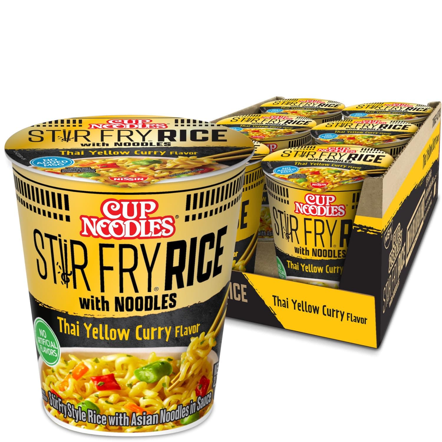Cup Noodles Stir Fry Rice with Noodles, Thai Yellow Curry, 2.61 Ounce (Pack of 6)