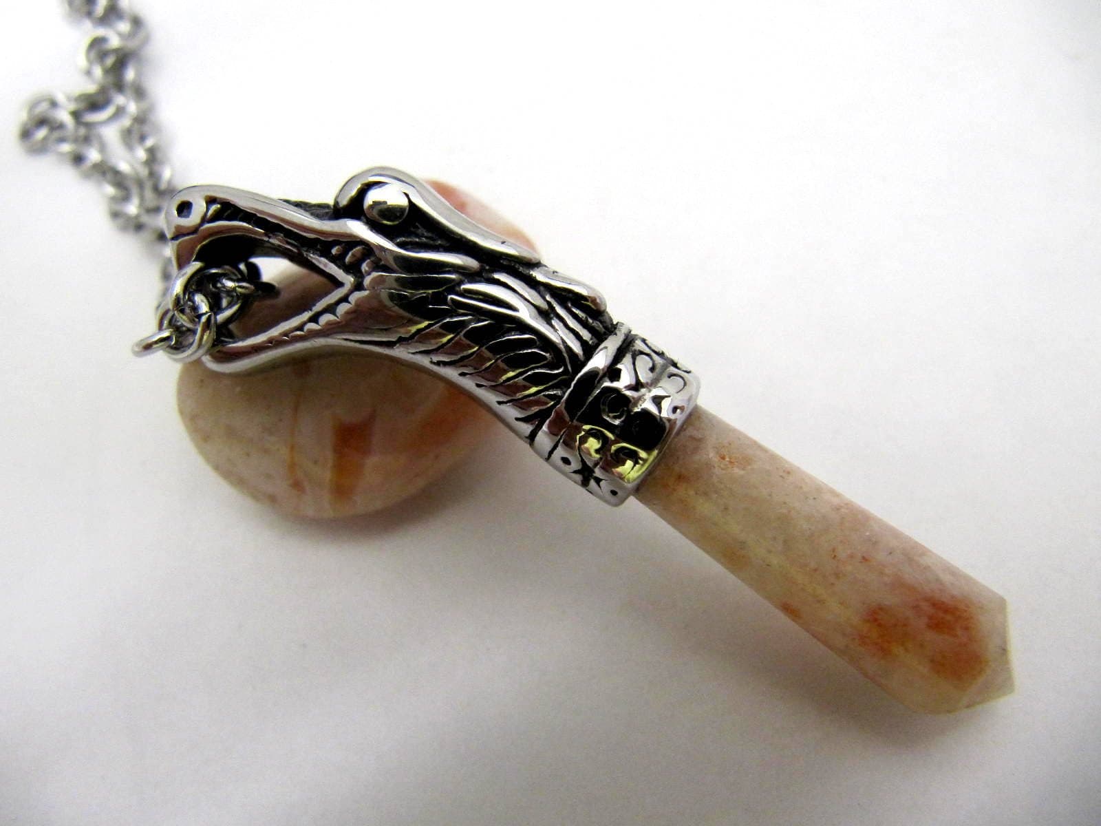 Pink Botswanna Agate Dragon Pendant Necklace, Chakra, Reiki, Stainless Steel Fittings, Chakra, Reiki, Stone Healing, Rock Hounder, Healing Stone