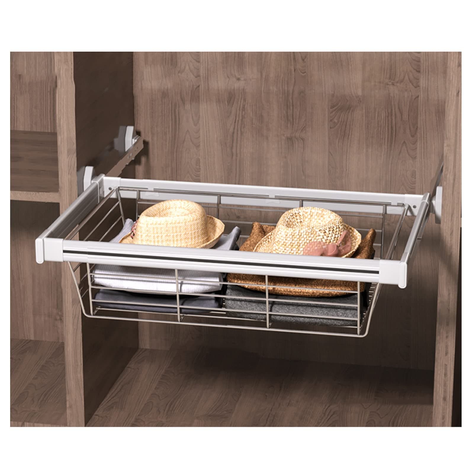 Wardrobe Pull Out Baskets Slide Rail Cabinet Storage Basket, Suitable for Sorting Wardrobe Clothes and Storage and Air Drying of Kitchen Utensils (Color : Silver, Size : 564-614mm)