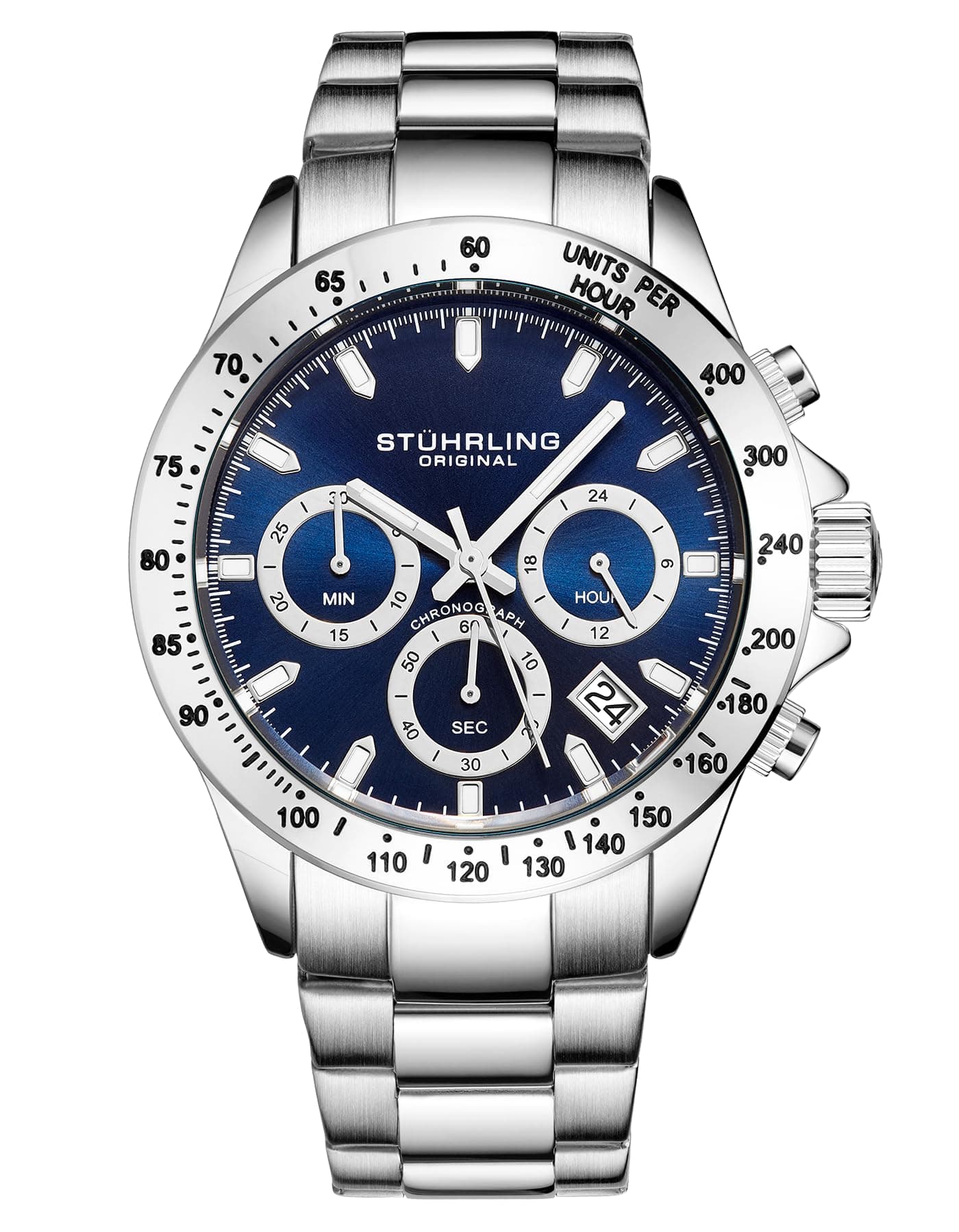 Stührling Original Men’s Chronograph Watch Stainless Steel Bracelet with Screw Down Crown and Water Resistant to 100 M. Analog Dial Quartz Movement