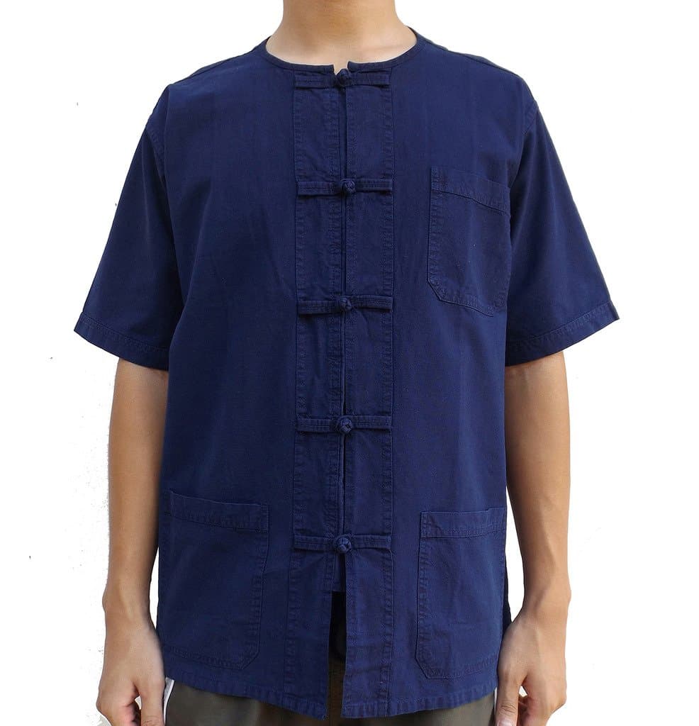 malime Men's Short Sleeve Kung Fu Tai Chi Cotton Shirt XX-Large Navy Blue