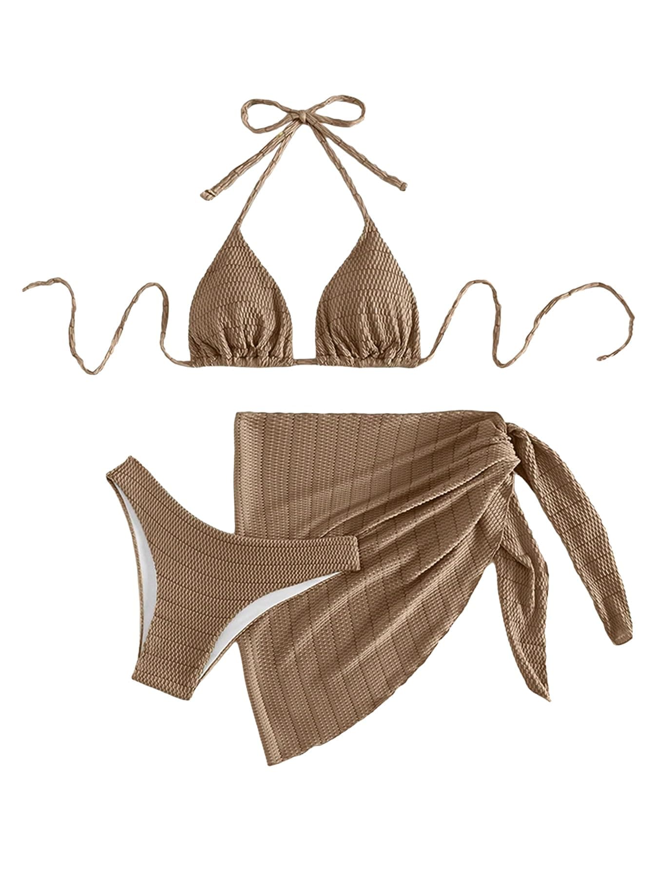 Bikini Sets for Women Halter Triangle Bathing Suit with Beach Skirt 3 Piece Swimsuit