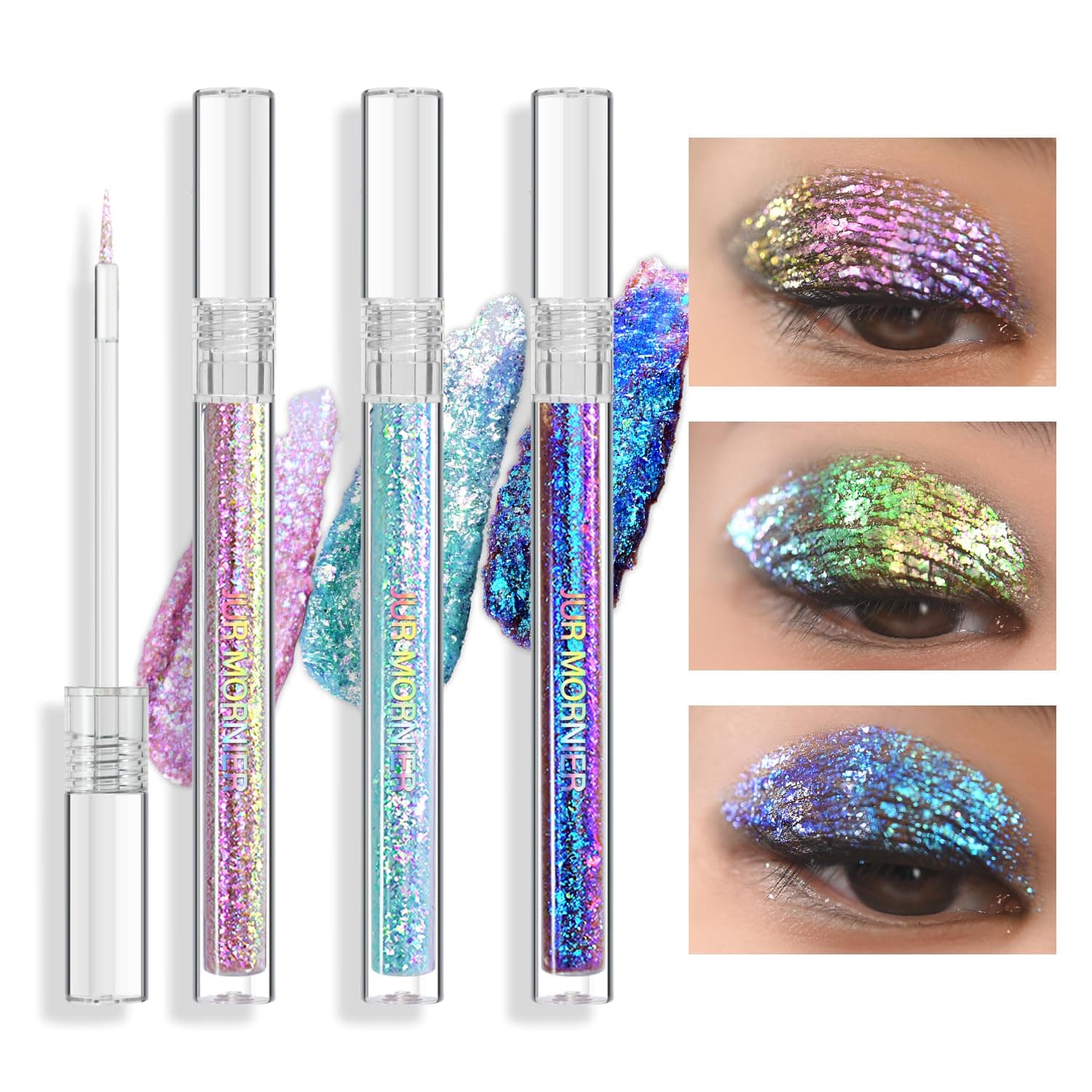 Multichrome Liquid Eyeshadow Set,3 Colors Multi-Dimensional Eye Liner Makeup,High Pigment Waterproof Metallic Eye Shadow,Ultre Fine Tip Glitter Eyeshadow (A04+A05+A06)