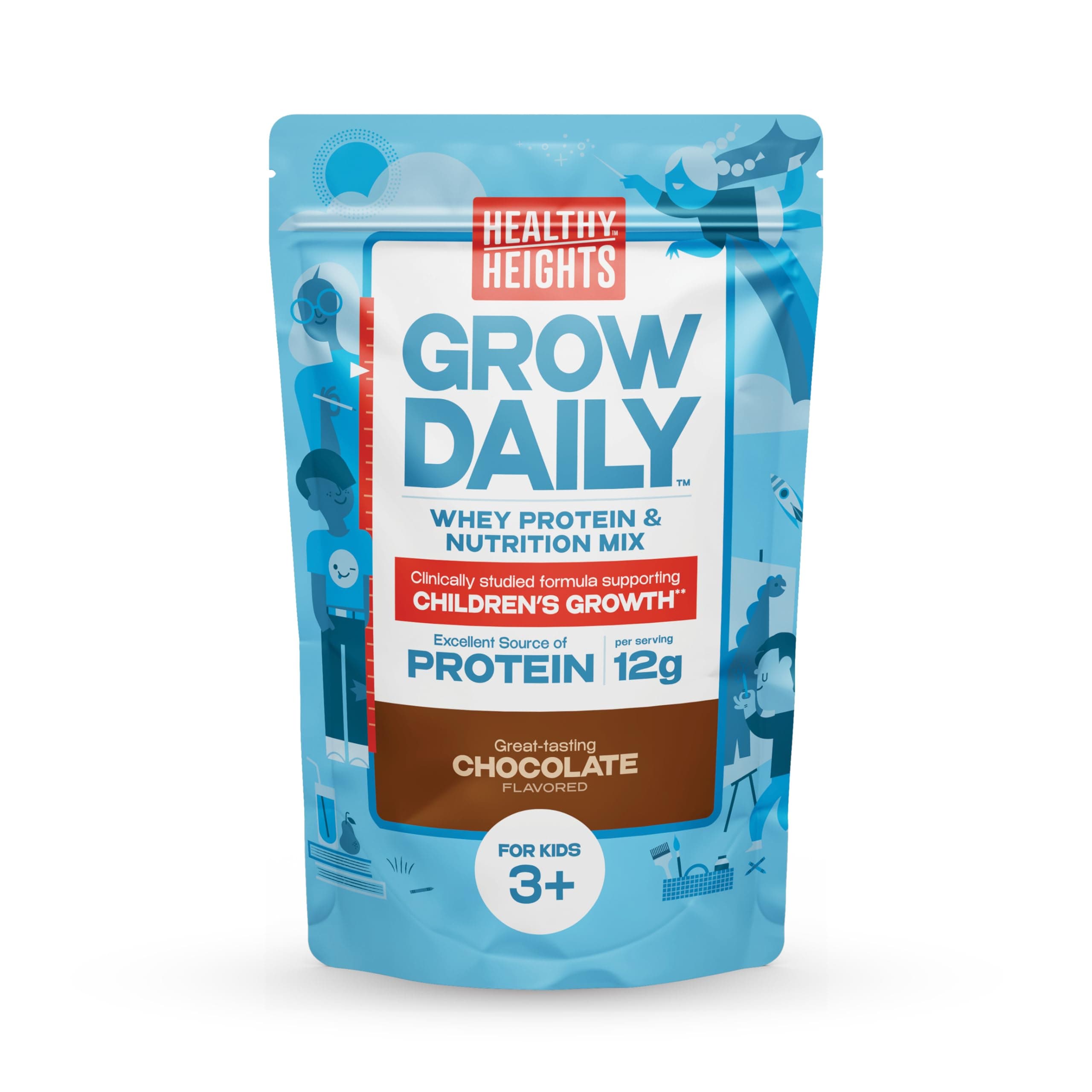 Grow Daily Kids Protein Drink Mix (Chocolate) - High Protein Shake for Kids 3+, 21.6 oz