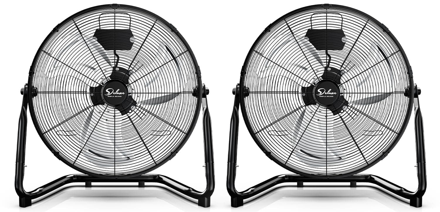 Simple Deluxe 20 Inch 3-Speed High Velocity Heavy Duty Metal Industrial Floor Fan for Warehouse, Workshop, Factory and Basement, Black, 2 Pack