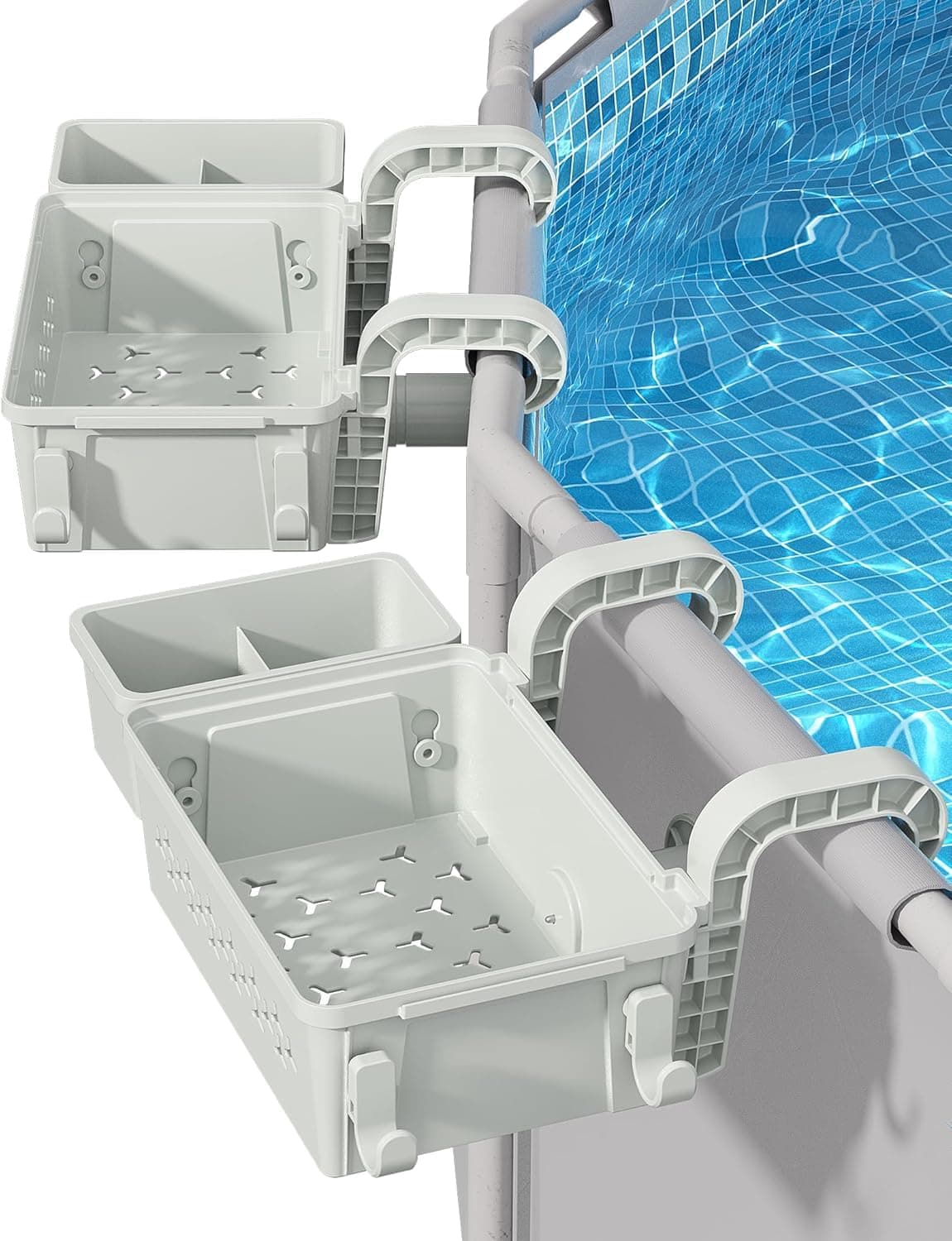 [PATENTED] POOLHACKER 2026 Upgrade 2 Sets Poolside Storage Basket - Original Above Ground Pool Accessories, Swimming Pool Storage Basket with Pool Cup Holder, Poolside Storage to Organize Cup Towel