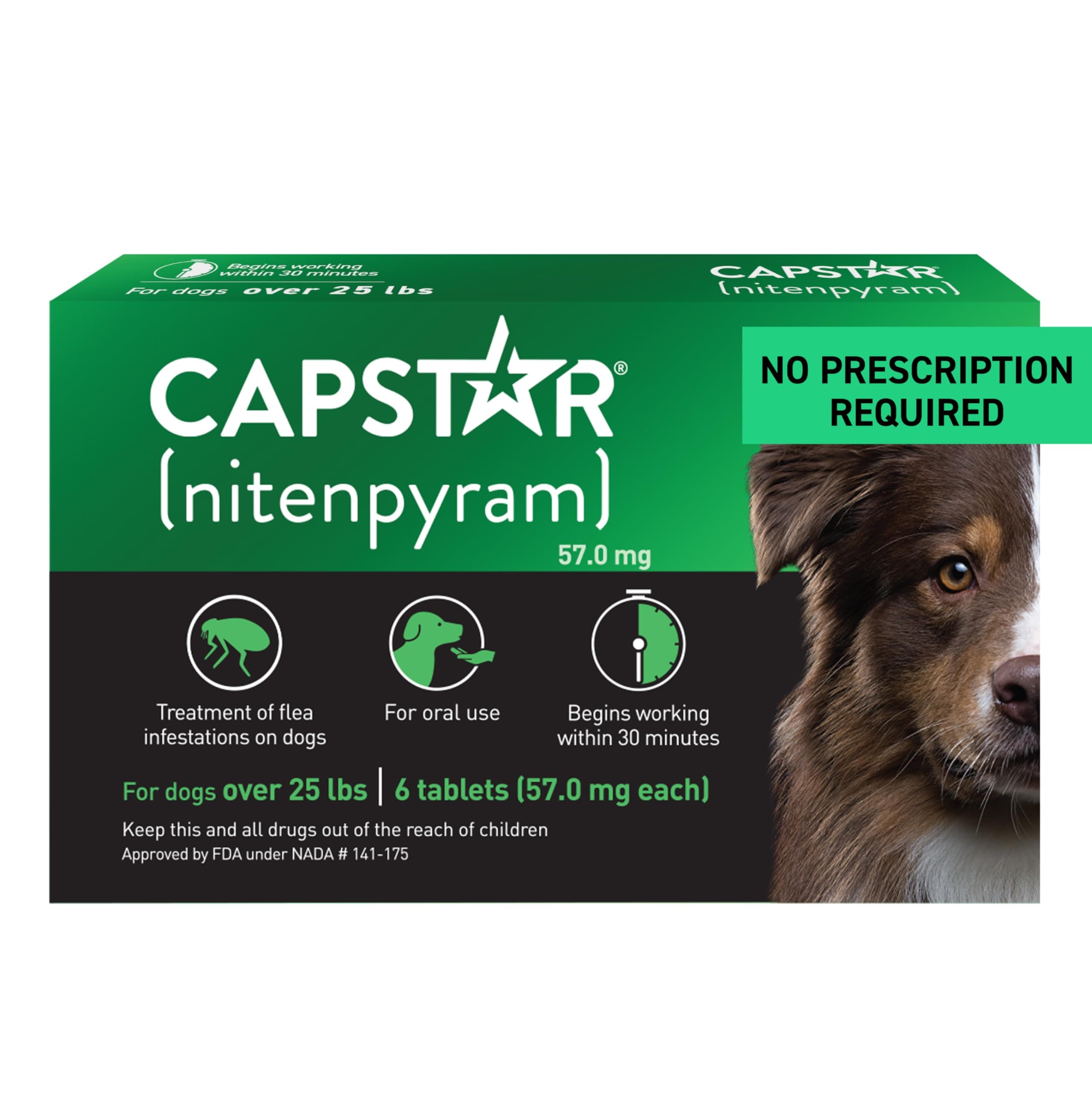for Dogs (nitenpyram), Fast-Acting Oral Flea Treatment for Dogs Over 25+ lbs, Vet-Recommended Flea Medication Tablets Start Killing in 30 Minutes, 6 Doses