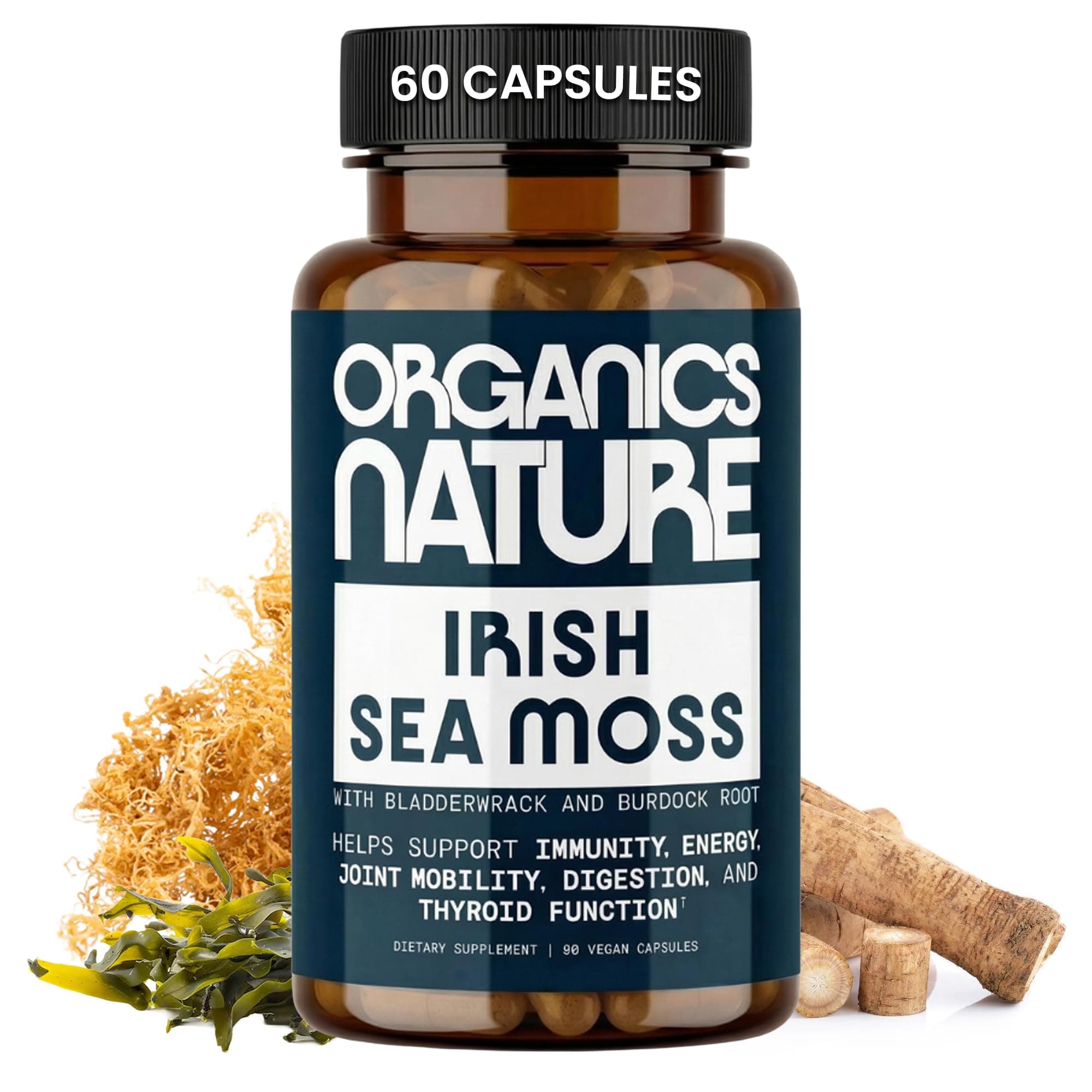 ORGANICS NATURE Irish Sea Moss Capsules 45 Servings | High Potency Seamoss Pills | Dr. Sebi Approved Sea Moss for Energy 90 Vegan Capsules