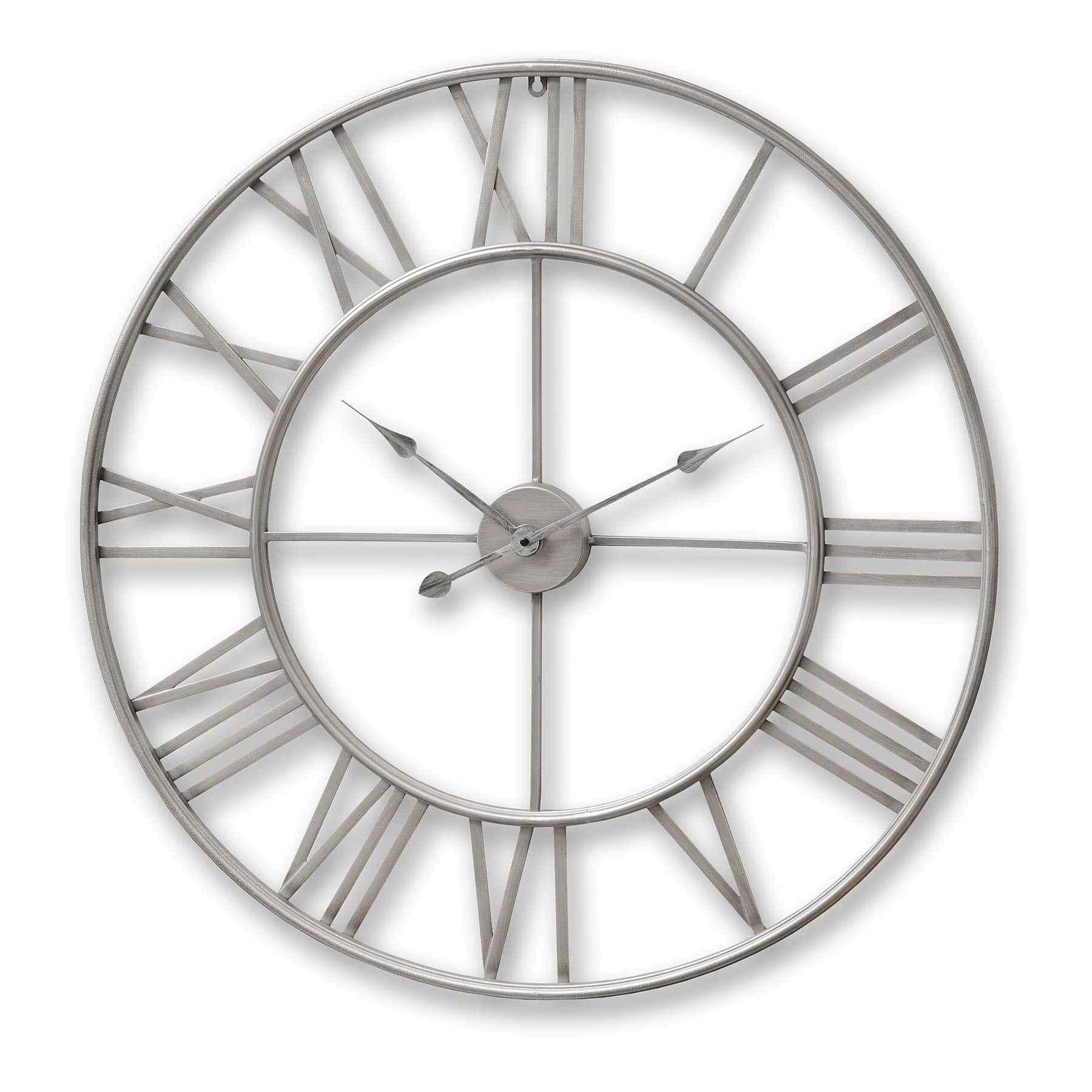 Shabby Chic Distressed Finish 80cm Extra Large Cut Out Silver Skeleton Wall Clock w Roman Numerals