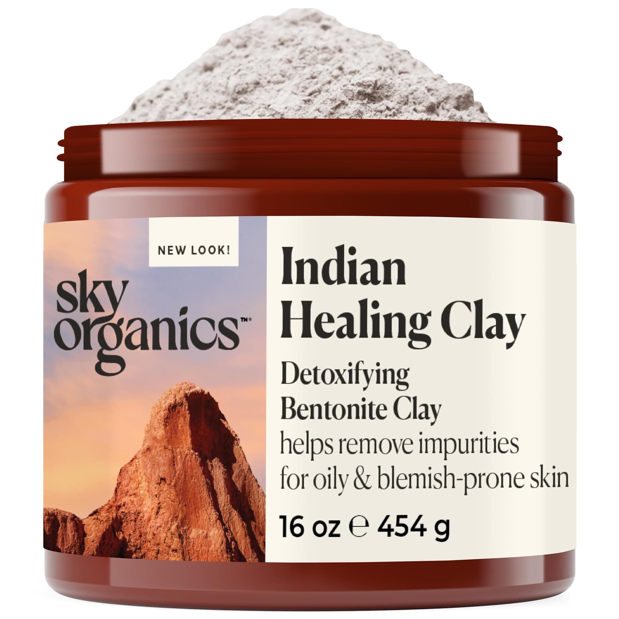Sky Organics - Indian Healing Clay, 16 oz - Detoxifying Bentonite Clay Powder - Exfoliating Face Mask - Pore Cleaner - Combination & Oily Skin - Natural, Vegan & Cruelty Free - Skin Care w ebook