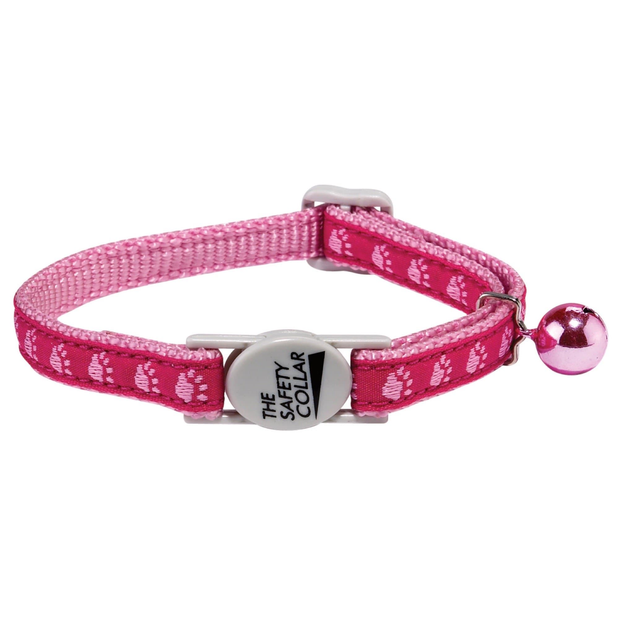 Meow Town Two-Tone Pawprint Cat Collar, 3/8-Inch, Pink