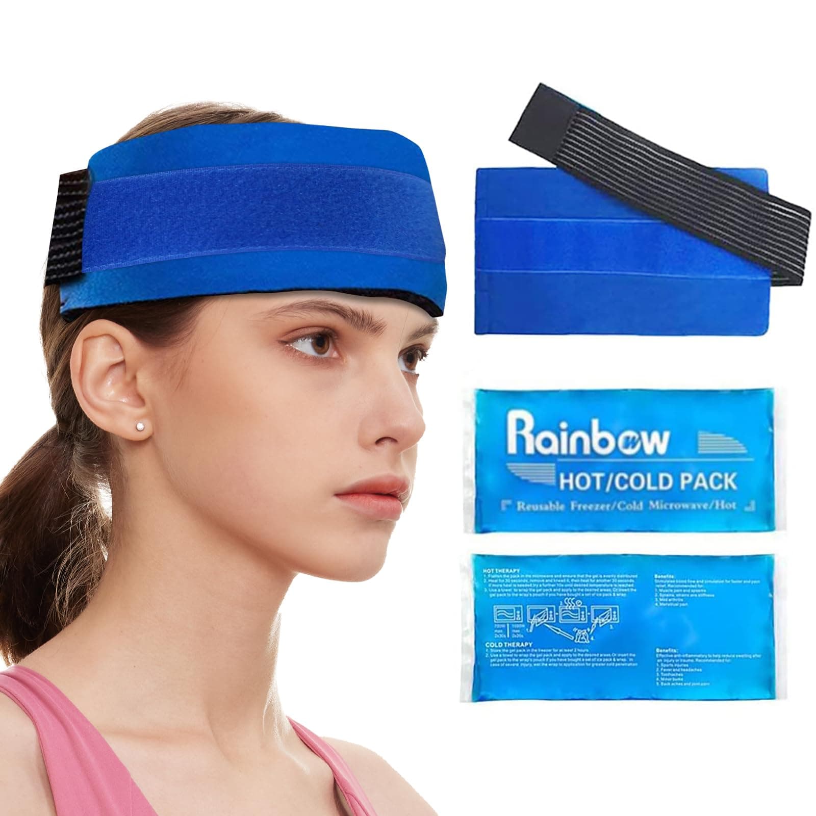 Gel Ice Pack Wrap for Injuries, Reusable Cold/Hot Compress for Migraine Headaches and Tension Relief, Flexible Therapy for Knee, Shoulder, Back, Neck, Ankle (2 Pack: 9.8"x 4.4" Each)