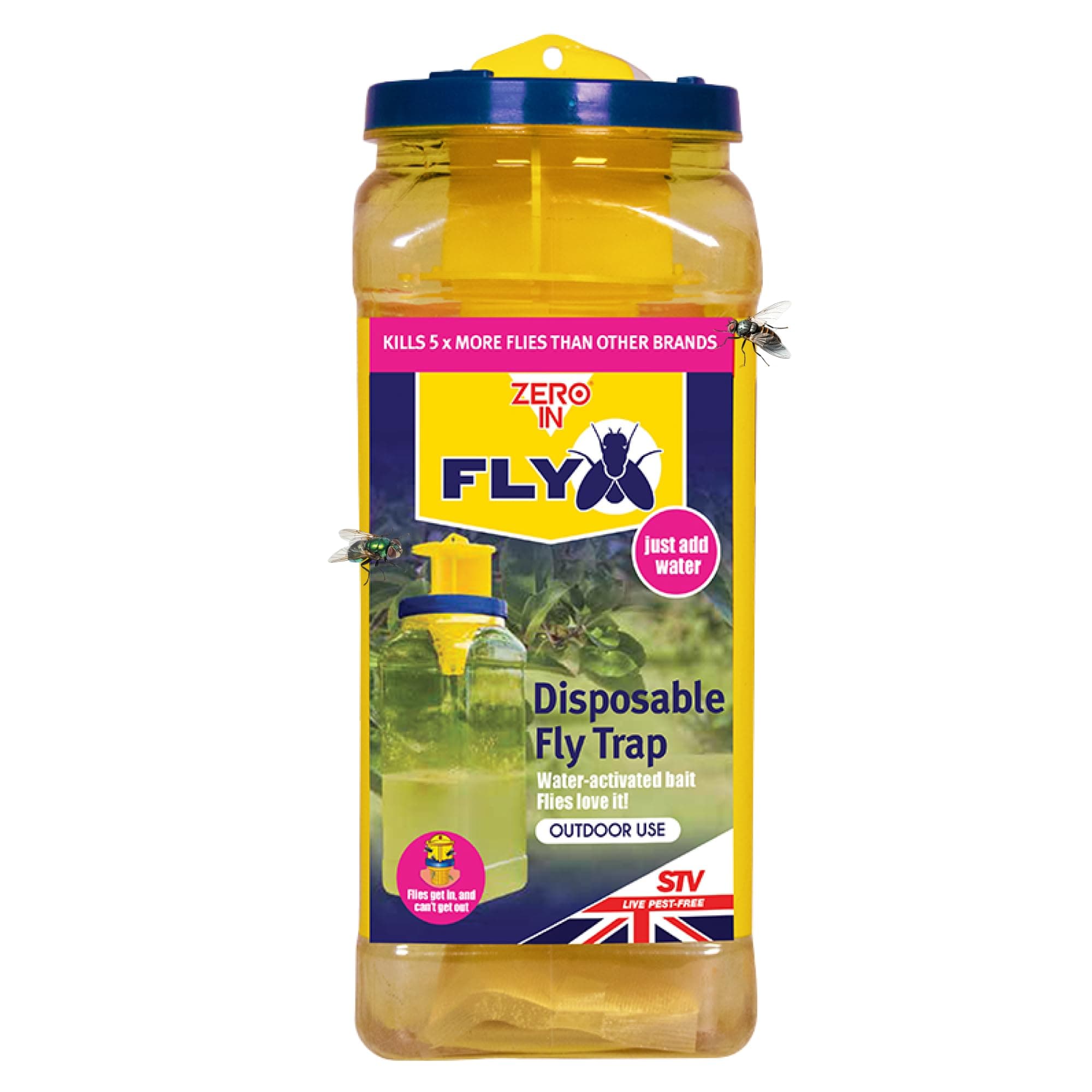 Zero In Ready Baited Disposable Fly Trap - Single-Use Water-Activated Fly Catcher - 4-Week Protection, Easy Setup & Disposal with Hang-Tab - Attracts Flies Up to 10 Metres