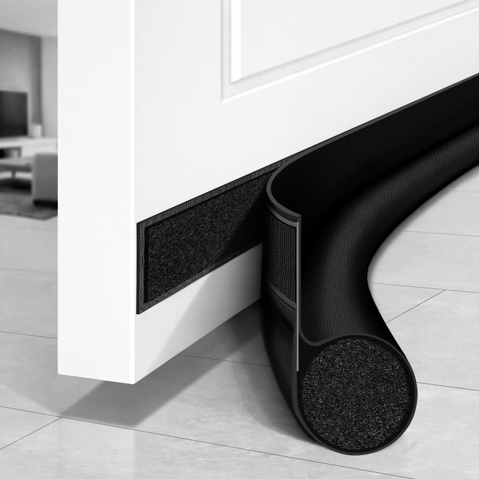 HomeProtect 32 inch Door Draft Stoppers, Adjustable Door Bottom Seals Keep Cold Air Out, Block Noise Light Odor Dust, Soundproof Door Sweep for Bottom of Door Suitable for Interior/Exterior, Black