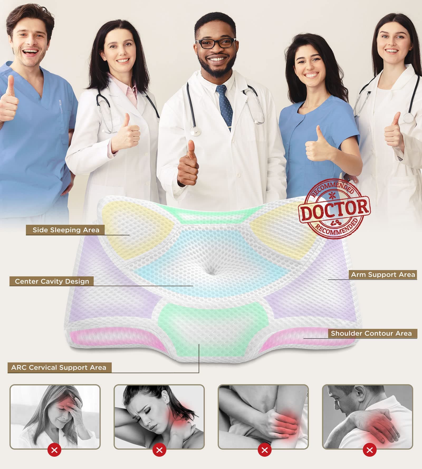 Osteo Cervical Pillow for Neck Pain Relief, Hollow Design Odorless Memory Foam Pillows with Cooling Case, Adjustable Orthopedic Contour Pillow for Sleeping, Bed Support for Side Back Stomach Sleepers