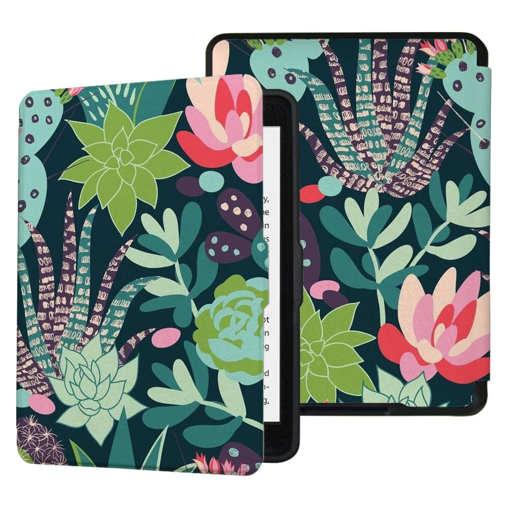 Colorful Star Slim Case for Kindle Paperwhite - Fits All Generations Prior to 2018 - PU Leather Waterproof Smart Cover for E-Reader - Multicolor Cactus and Flowers
