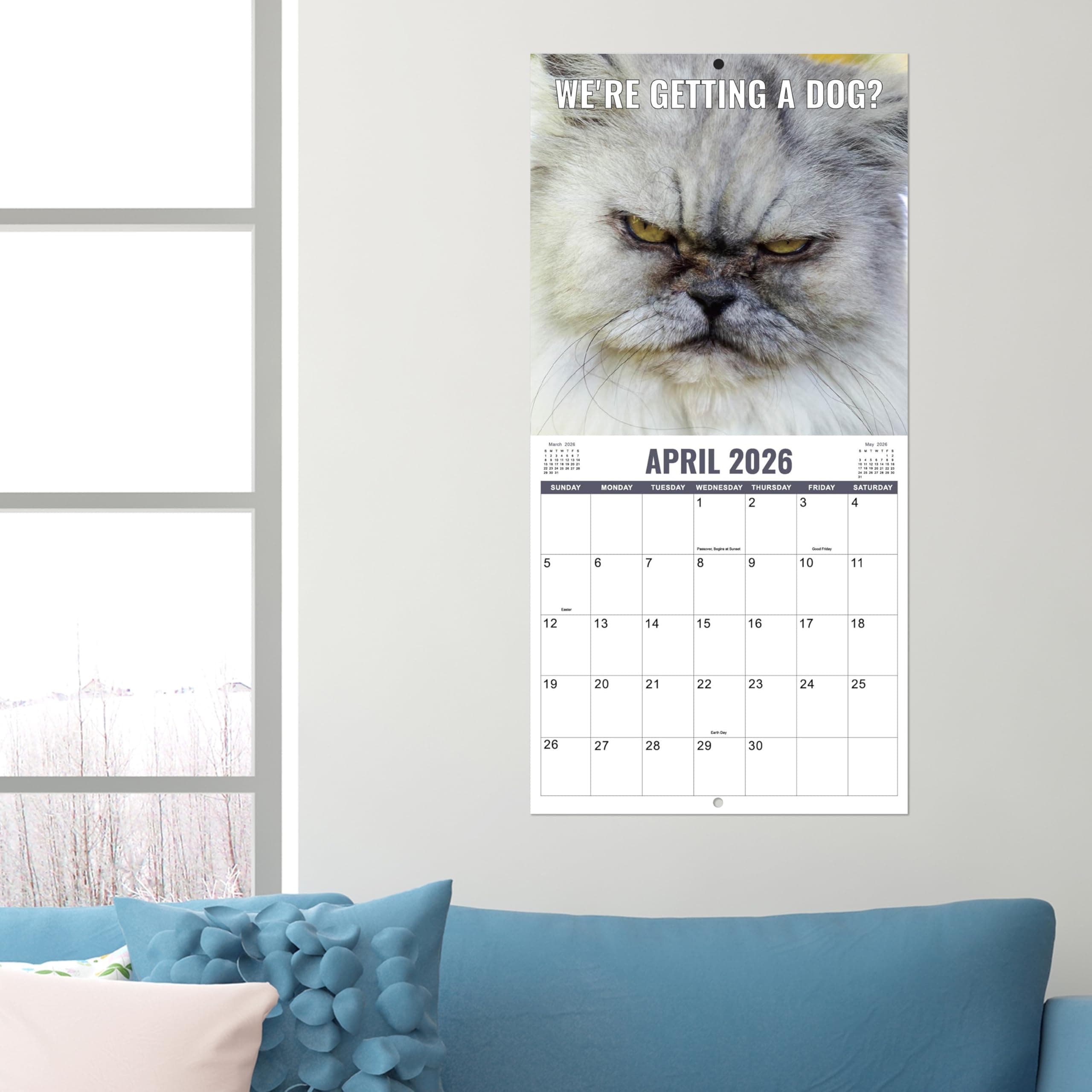2025-2026 Wall Calendar - Funny Cats Calendar 2025-2026, 12" x 24" (Open), Jul 2025 - Dec 2026, 18-Month Calendar, Lovely Cat Selfies Calendar, Unruled Blocks, Thick Paper, Hanging Hole, Holidays Reminder