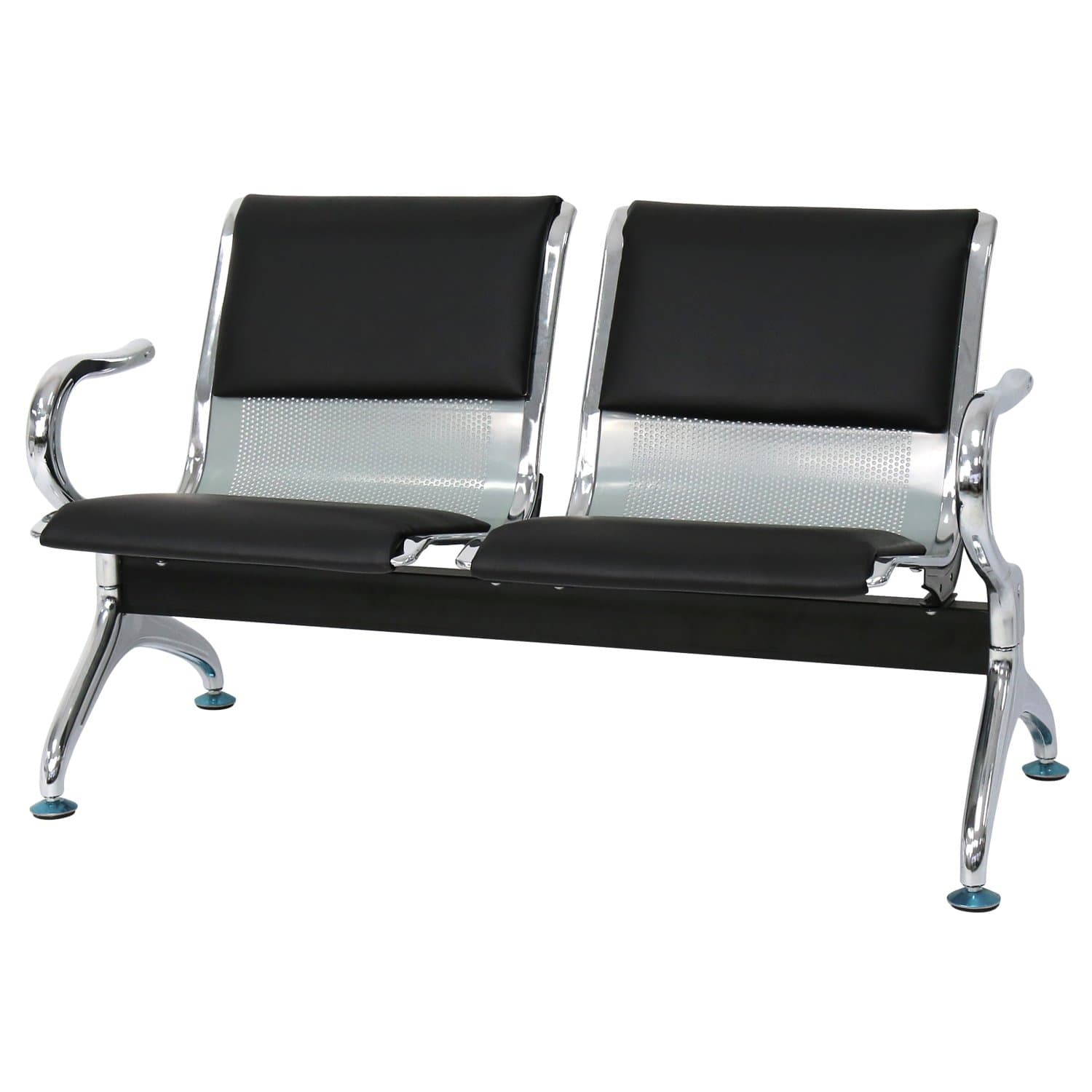 Peach Tree Office Metal Waiting Room Chair Leather Business Reception Room Garden Salon Barber Bench for Barbershop Salon Airport Bank Hospital Market (2 Seats, Black)