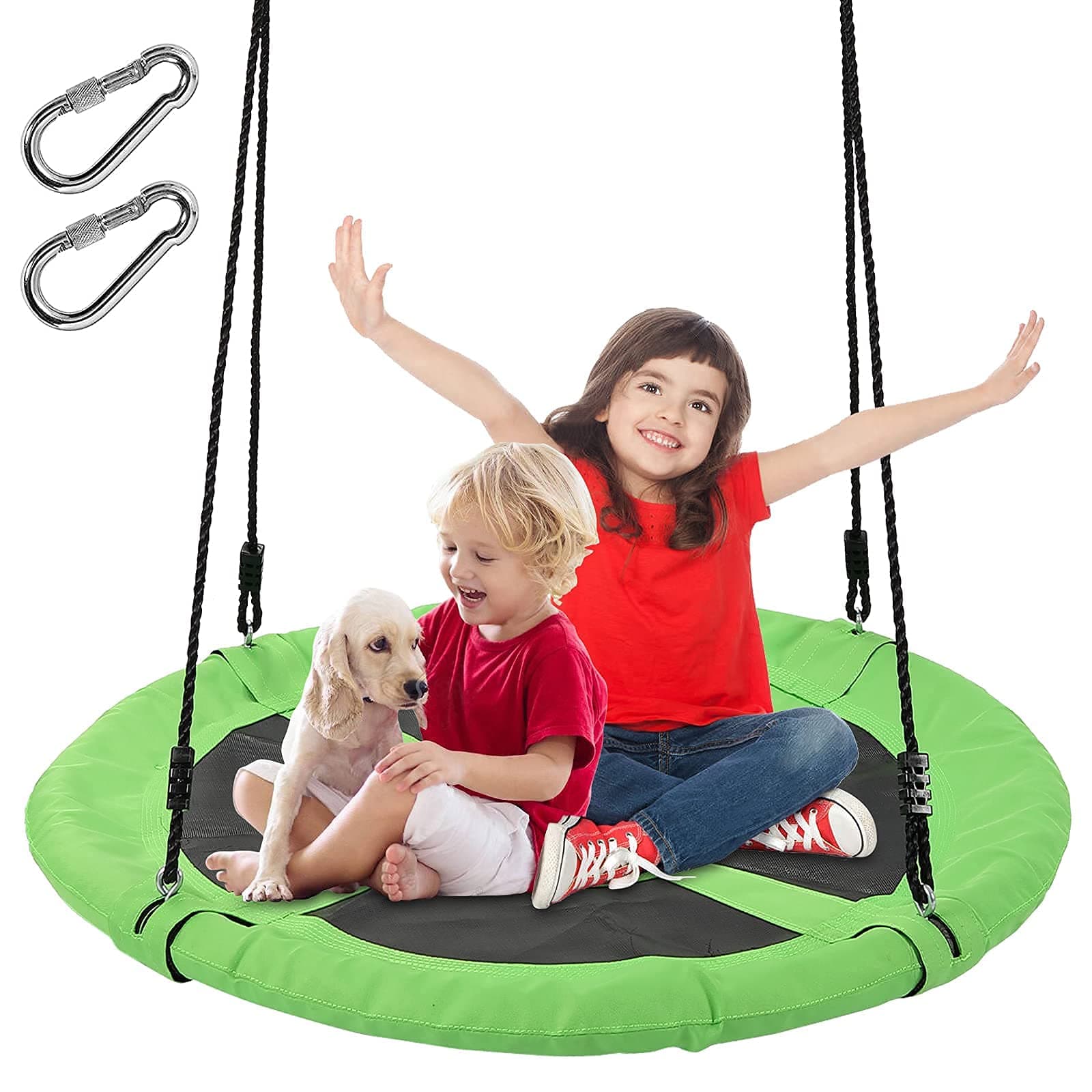 Soumns 40'' Flying Saucer Tree Swing for Kids, Round Outdoor Swing Set with Carabiners 900D Oxford Fabric 700 lbs for Yard (Hanging Straps, Swing Frame Optional) Green