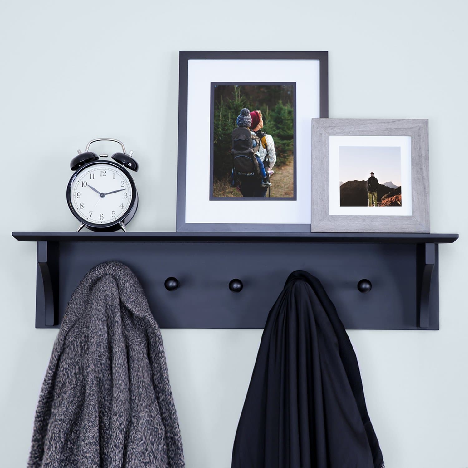 Floating Coat and Hat Wall Shelf Rack, 5 Pegs Hook, 24", Black