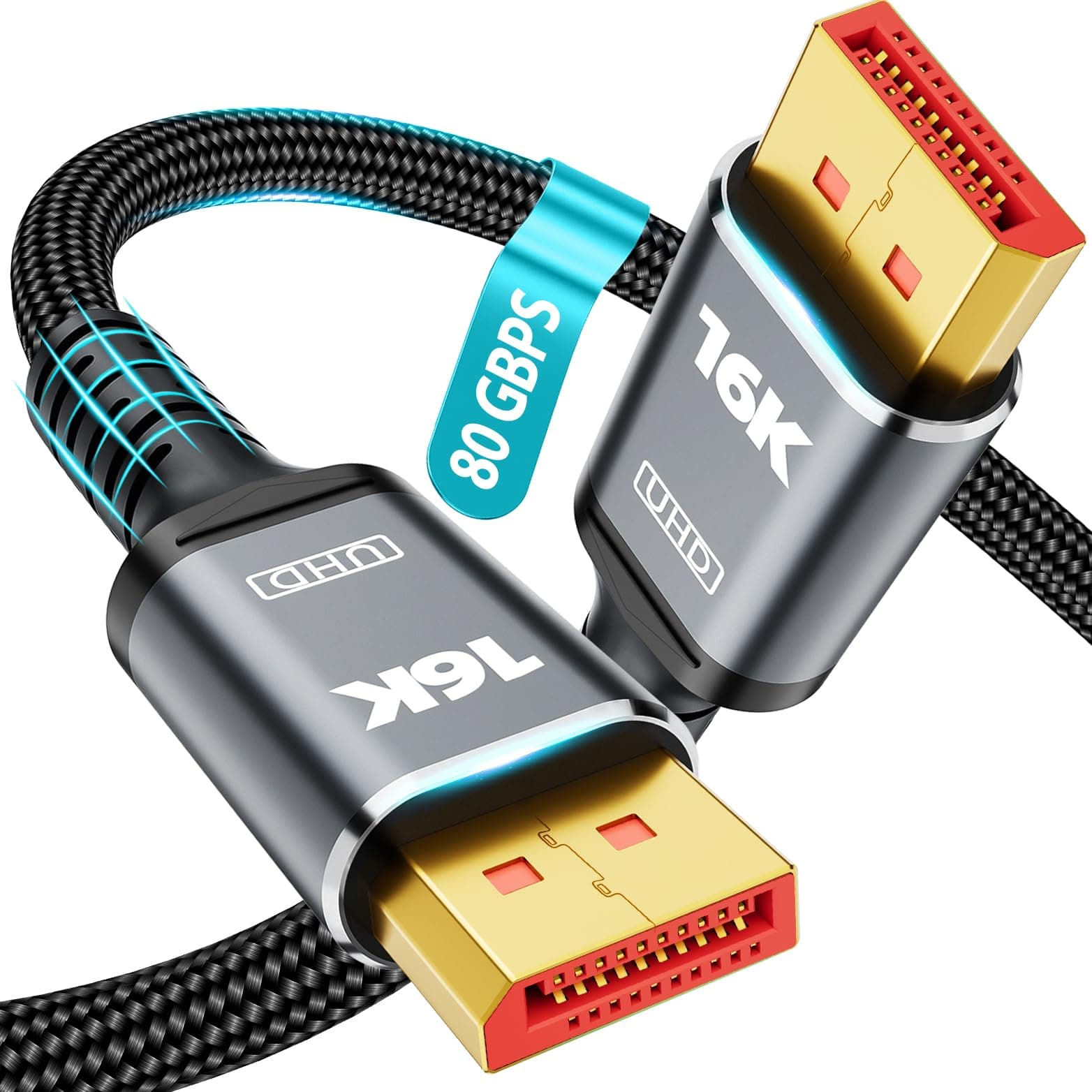 80Gbps Displayport Cable 2.1 10FT, [VESA Certified] DP 2.1 Cable 16K Military-Grade Braided Cable, 16K@60Hz, 8K@120Hz, 4K@240Hz, Compatible HDR10 DSC 1.2a, FreeSync G-Sync Gaming Monitor 5090 7900XTX