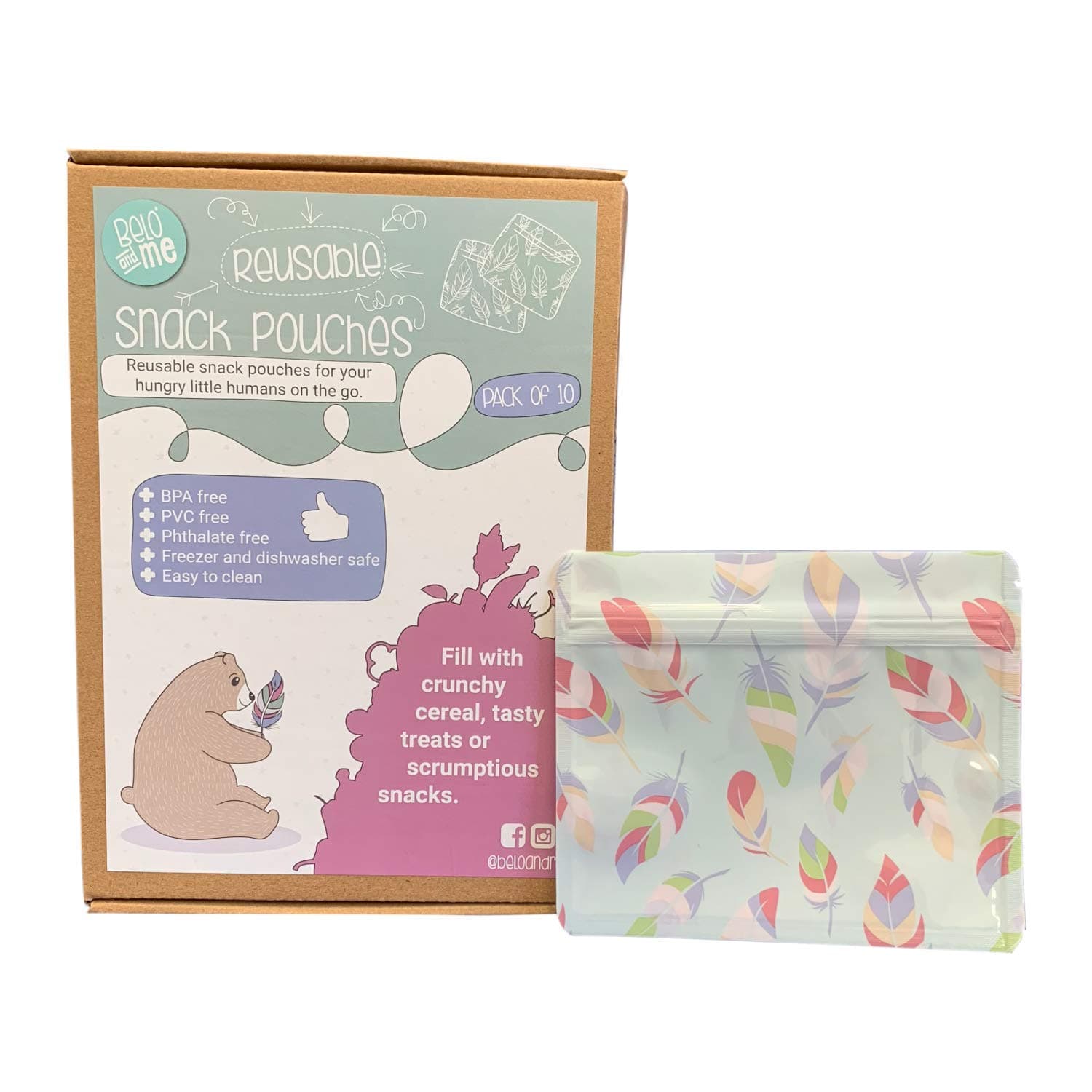 Belo + Me Reusable Snack Bags (Pack of 10) Dishwasher Safe, BPA Free, Weaning, Babies and Toddlers