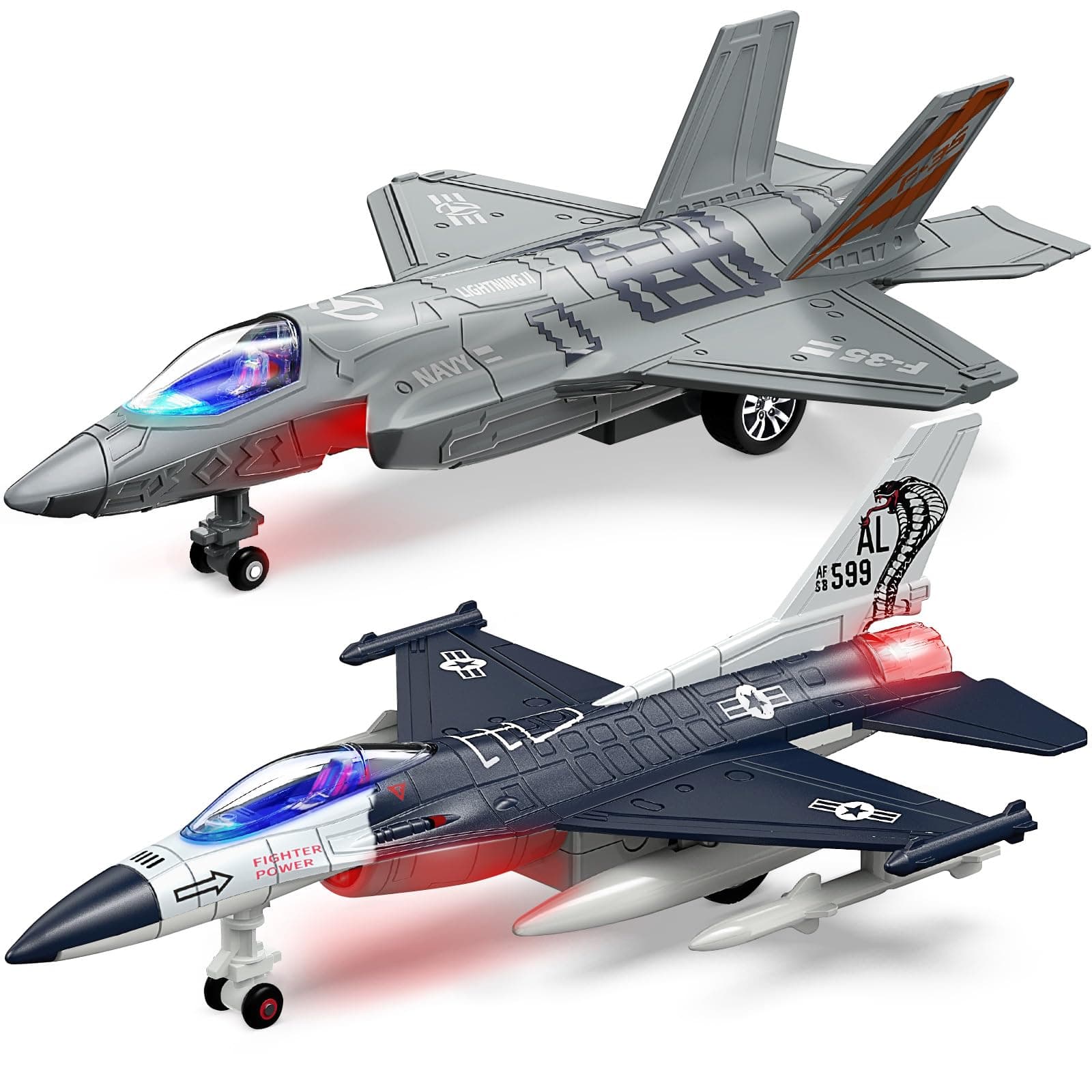Geyiie Fighter Jet Airplane Toy for Toddlers 3–5 with Lights & Sounds, Durable Diecast Metal Airplane Model, for Boys & Girls, Indoor Play