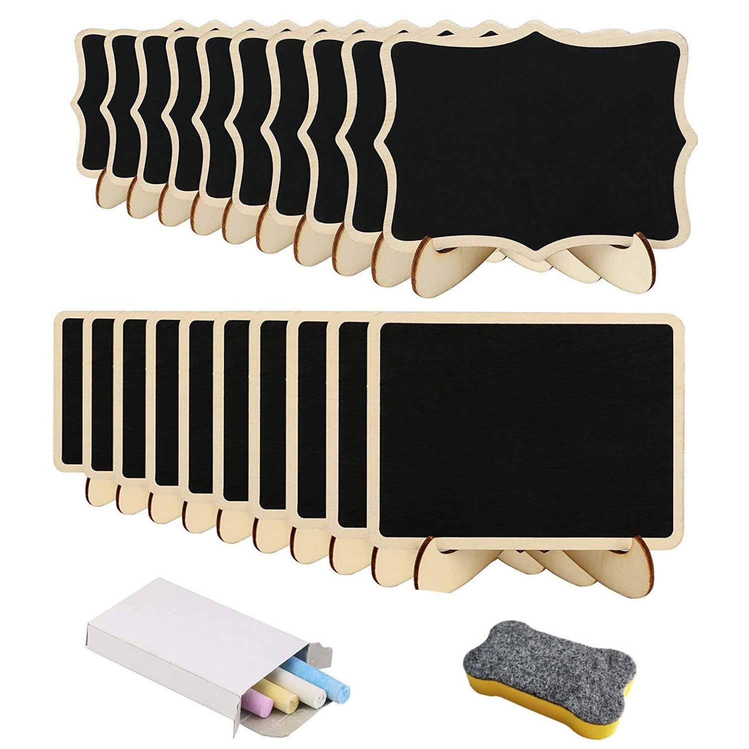Mini Chalkboards with Stand, 20 Pack Small Wooden Blackboards with Chalk and Eraser, Mini Blackboard for Craft Fair Wedding Message Place Cards Table Numbers Shop Buffet Cafe Birthday Dinner Party