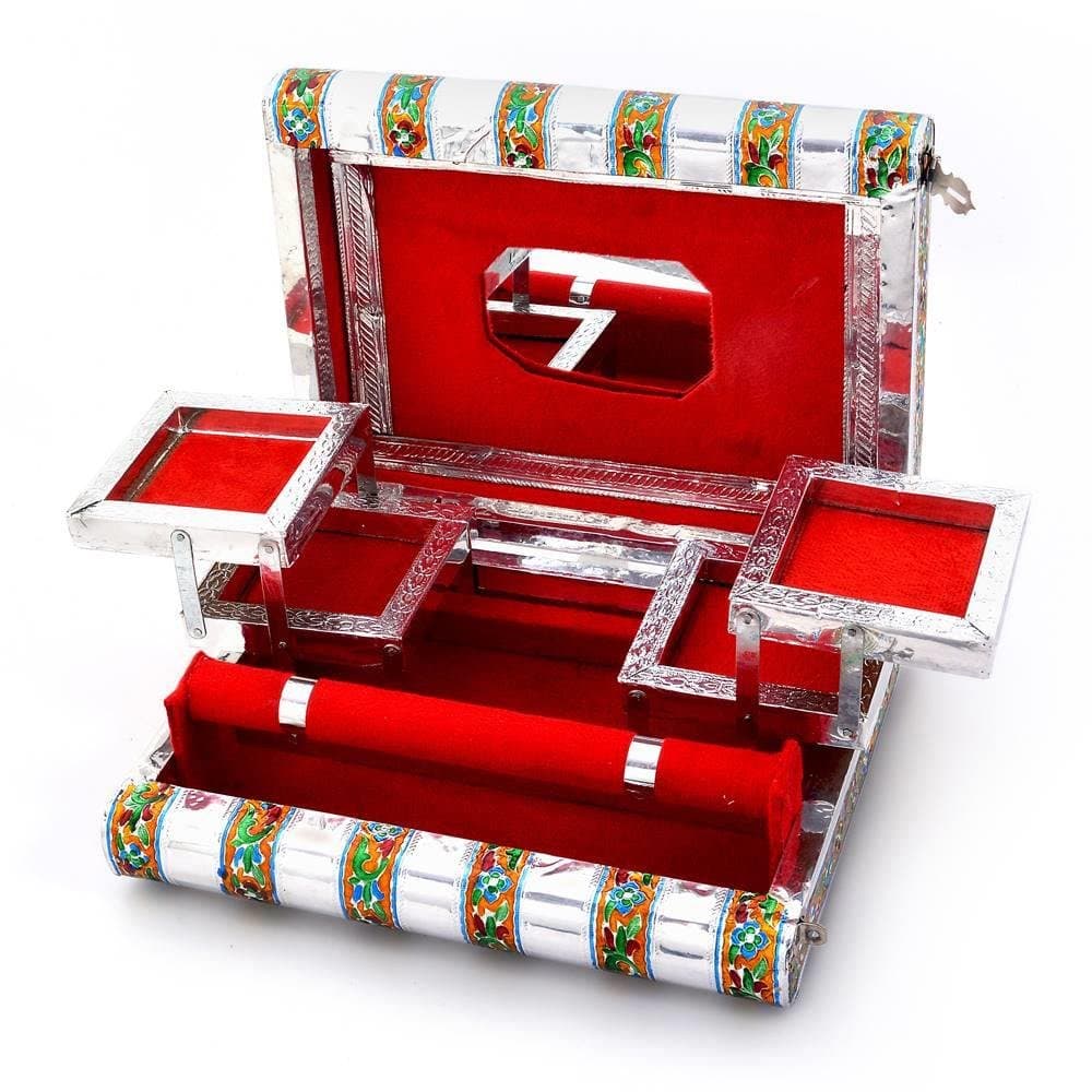 Little India Colorful Mayur Meenakari Work Red Jewellery Box 370