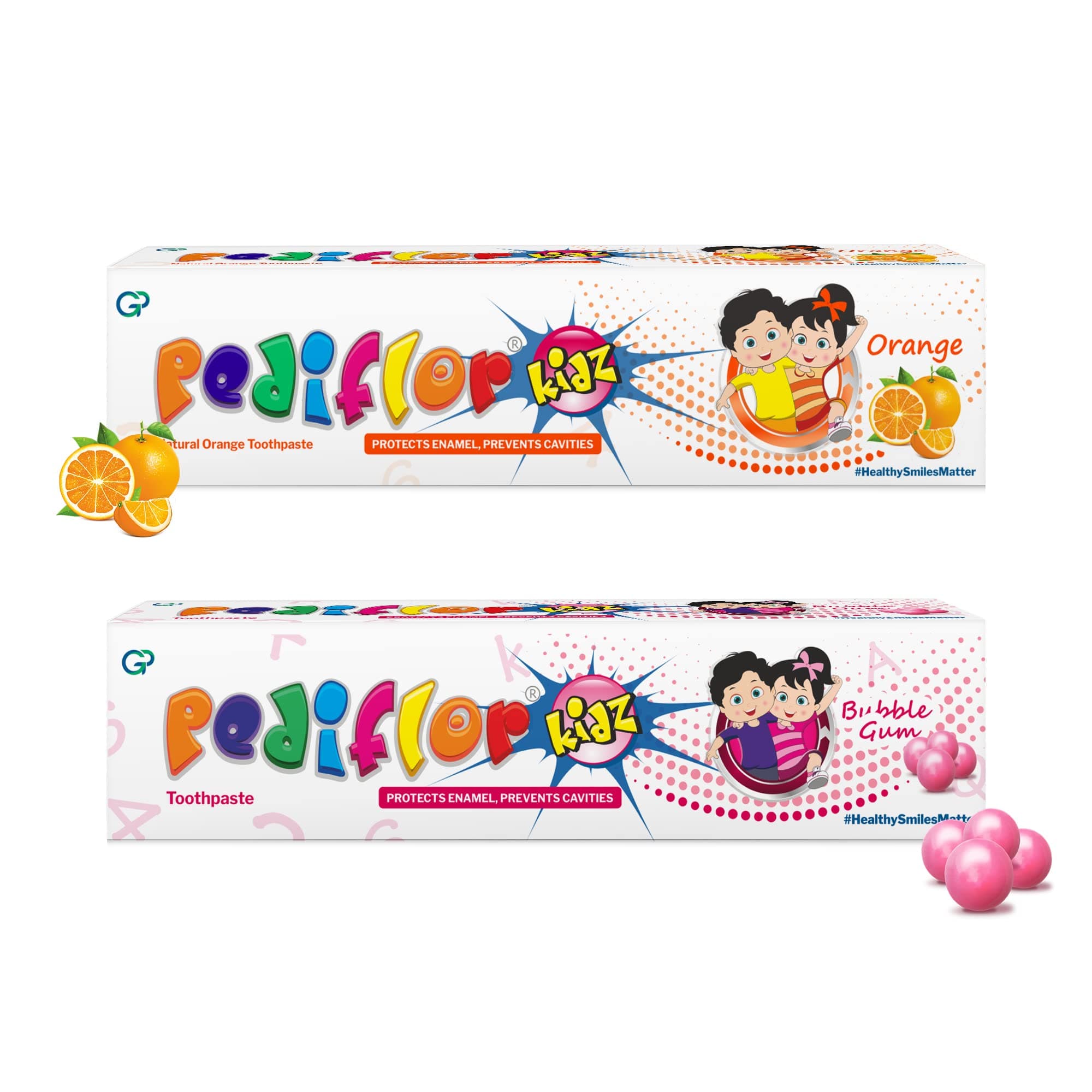 Kidz Anti Cavity Protection Toothpaste | Bubble Gum And Orange Flavour Combo Pack Of 2 | Fluoride Toothpaste For Children With Xylitol | Fights Kids Tooth Decay | Vegan | 70G Per Pack