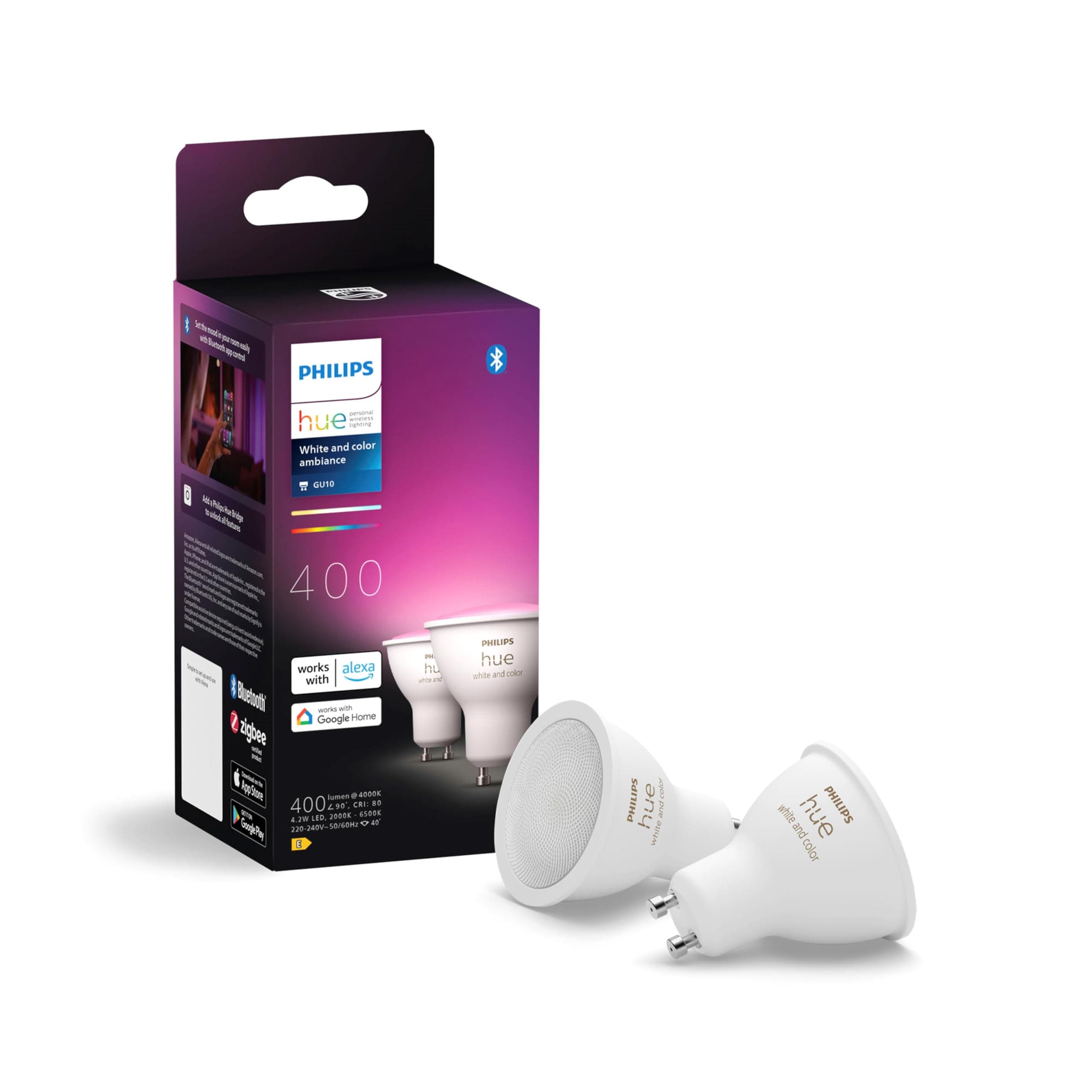 PHILIPS HUE White & Colour Ambiance Smart LED Spotlight - GU10, Twin Pack,929003666502