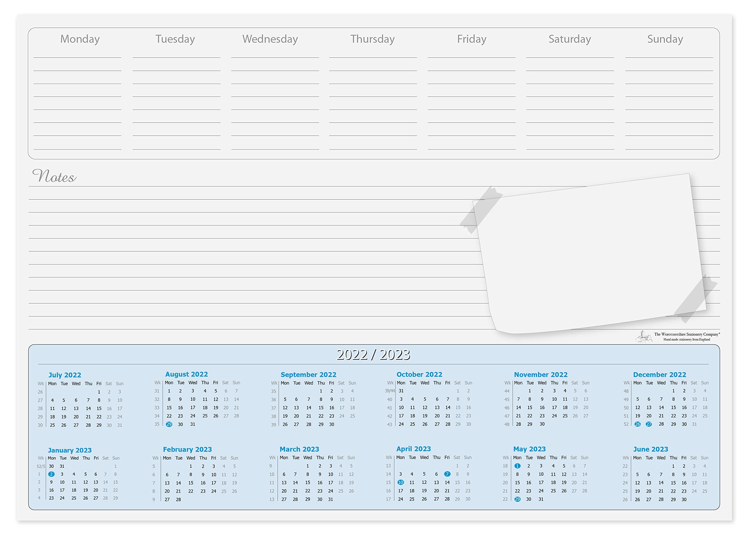 A3 (mid year) calendar desk pad, 2023-2024, 50 sheets per pad with days of the week