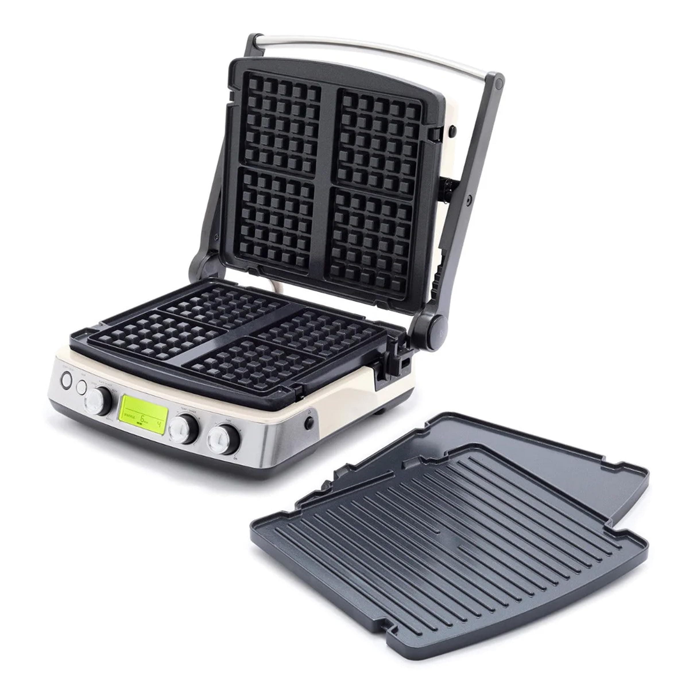 GreenPan Elite 7-in-1 Multi-Function Contact Grill & Griddle, Healthy Ceramic Nonstick, Grill & Waffle Plates, Adjustable Shade & Shear, Closed Press/Open Flat Surface, PFAS-Free, Cream White
