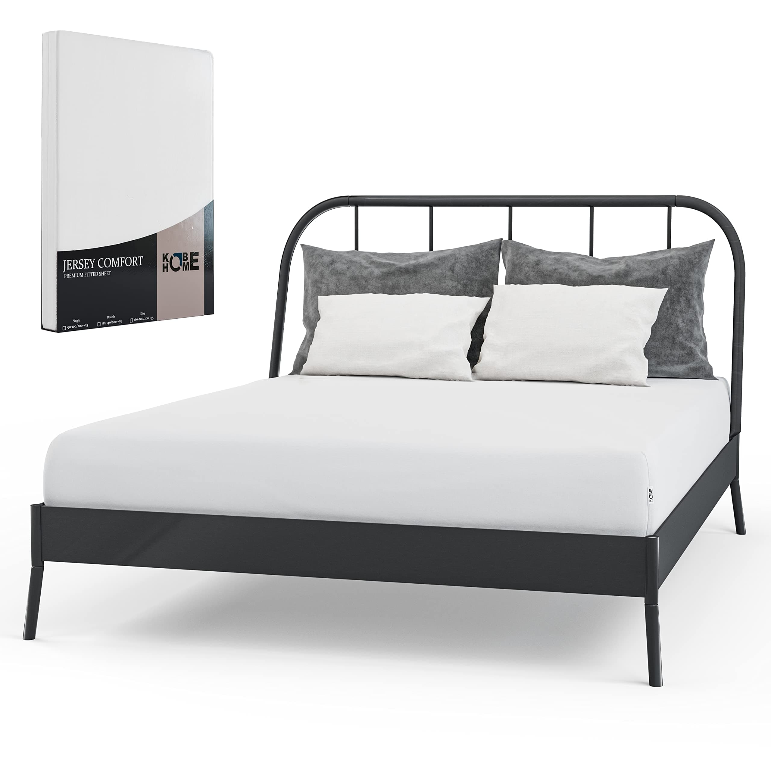 KOBEHOME Fitted Bed Sheet, Super Soft, 100% Cotton 130 gr/m² Jersey Fitted Sheet, 38 cm Edge Height, Jersey Knit, Wrinkle Free, Stay in Place, Fit Mattress Deep (White, 90-100 cm x 200-220 cm)