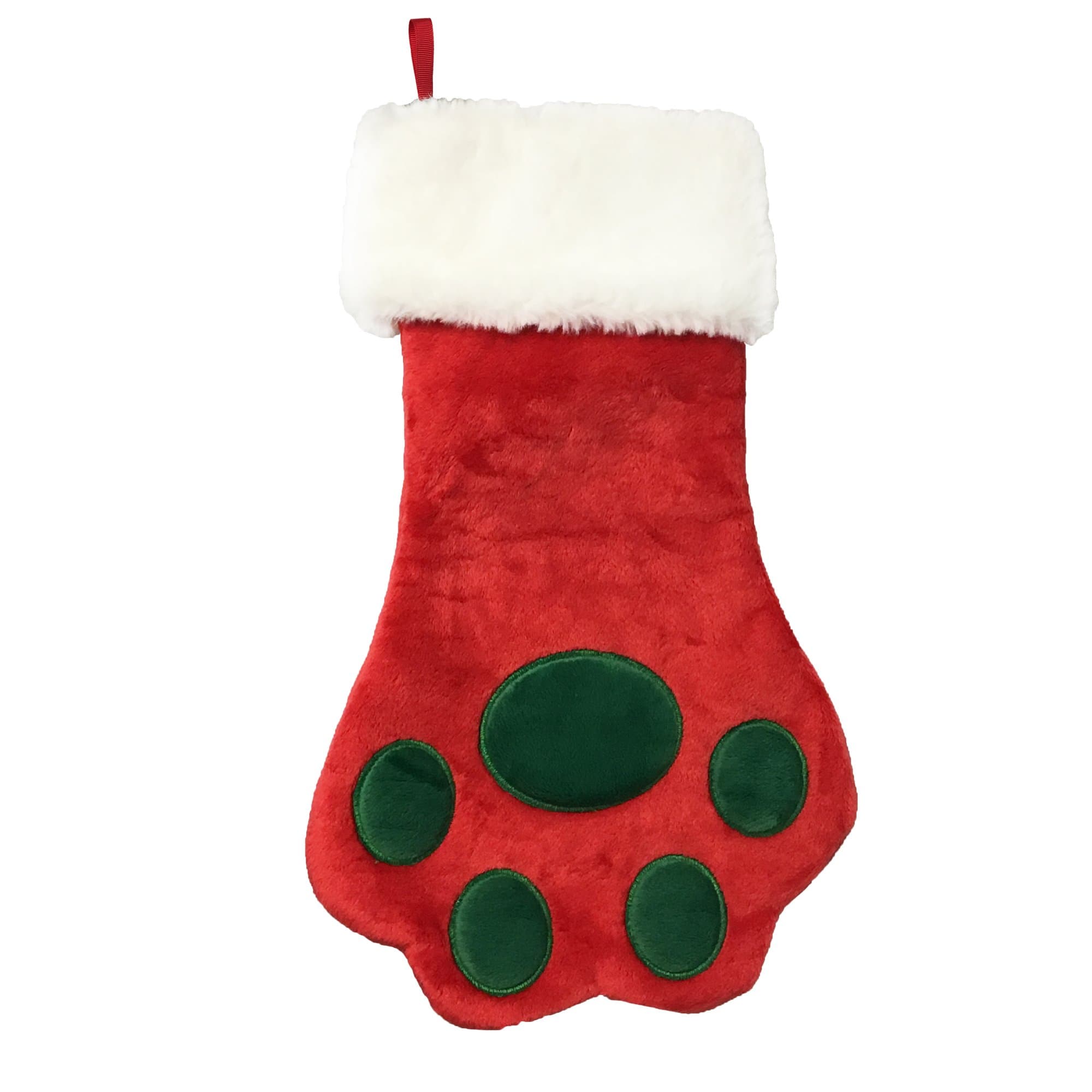 Bow & Arrow Pet Dog Christmas Stocking, Red Velvet Dog Paw Holiday Stocking for Pets