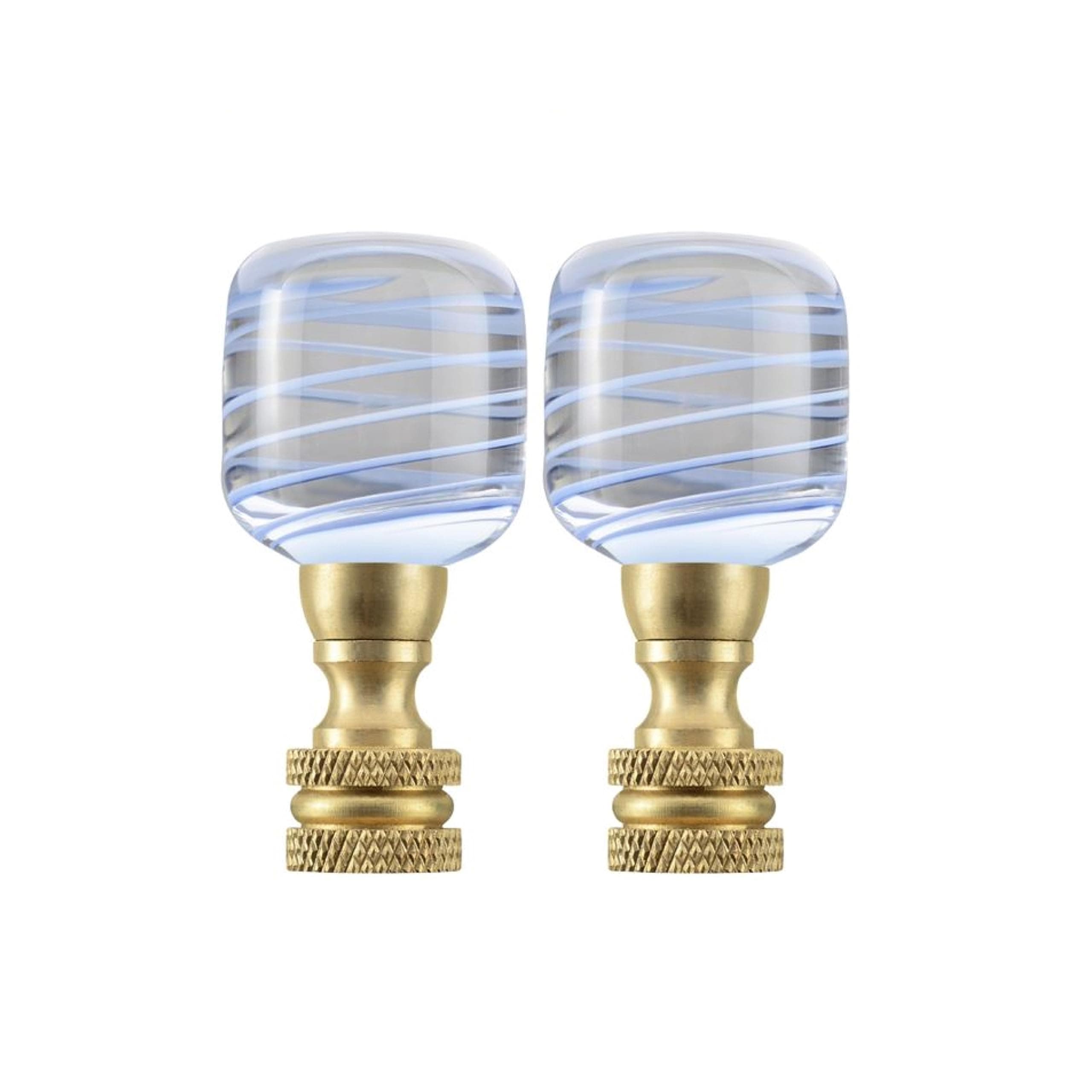 Aspen Creative 24026-32, Clear with Blue Grain Glass Lamp Copper, 2" Tall, 2 Pack FINIAL, CLEAR & BLUE