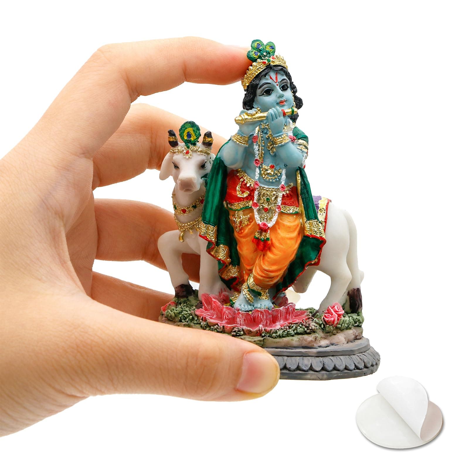 BangBangDa-Hindu God Krishna Idol Statue – 3.7" H Small India Lord Krishna for Car Dashboard Diwali Puja Gift for Indian Home Temple Mandir Pooja Murti Item Altar Meditation Yoga Room Spiritual Decor