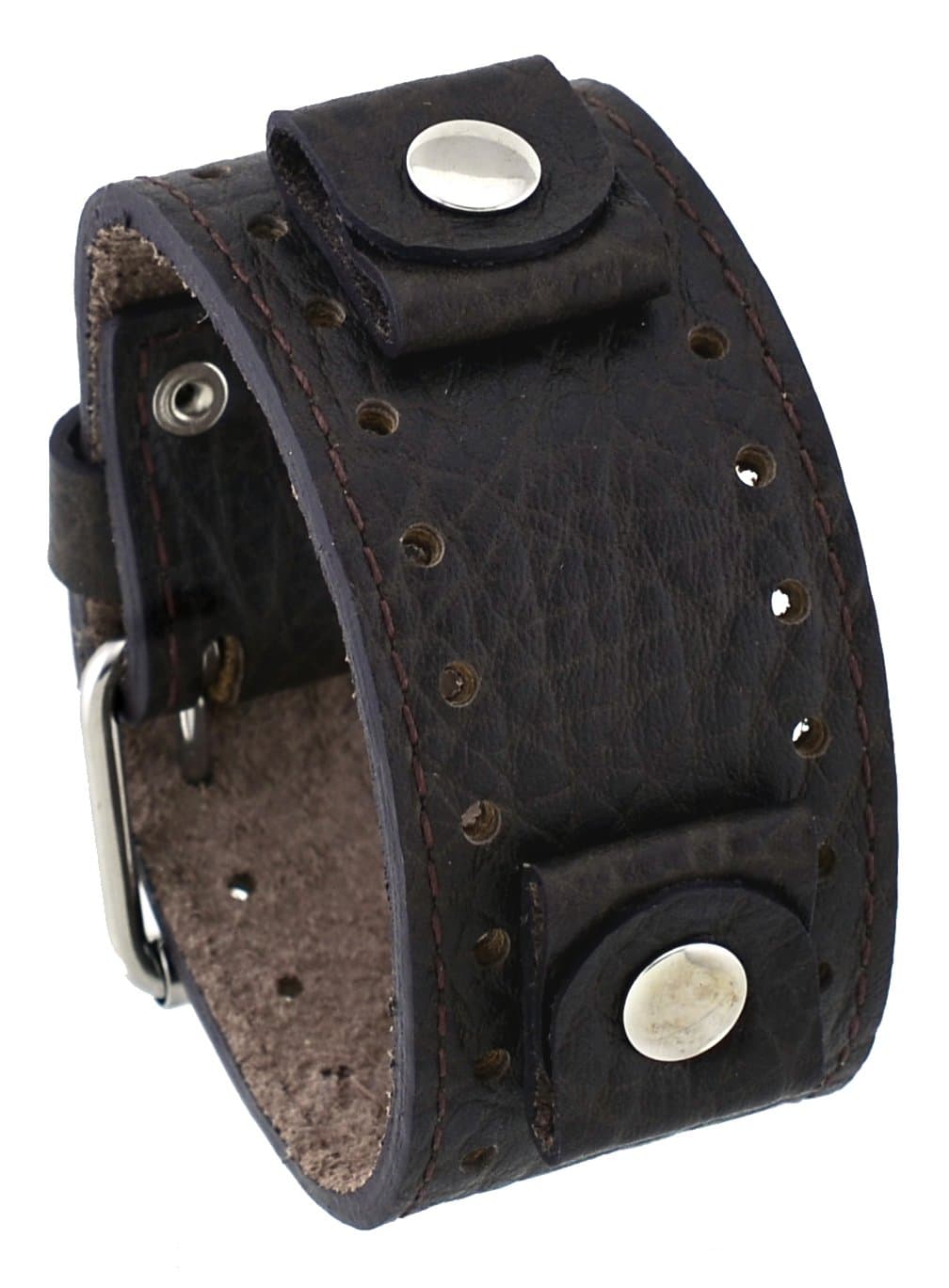 Rev #RIV-MB Riverside Buffalo Italian Design 22mm Lug Width Moro Dark Brown Wide Leather Cuff Band