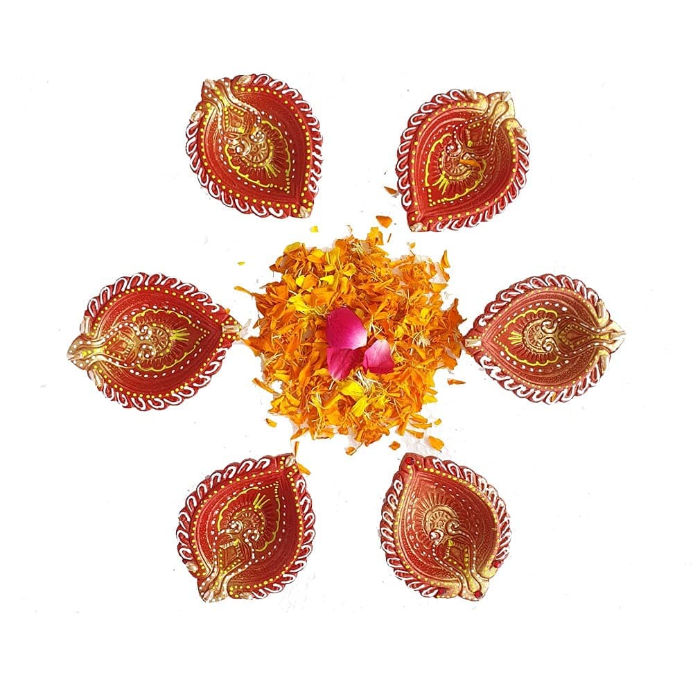 Gift Jaipur Diwali Decorative Terracotta Mitti Diyas Set of 6 - Deepak, Candles, Home Decoration Light Diya for puja Festival Decor