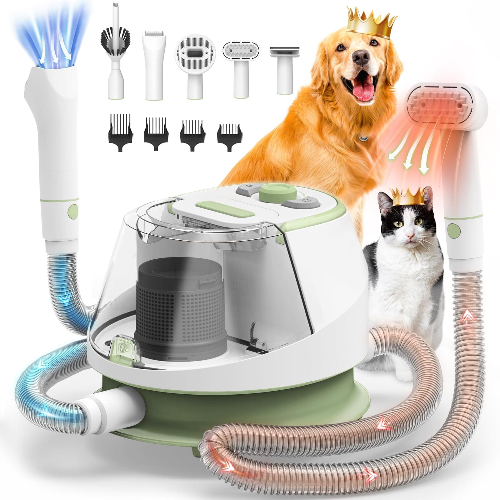 Gimify Dog Grooming Kit, Dog Hair Vacuum and Dog Dryer 2 in 1, Multifunctional Dog Grooming Clipper with 0.58 Gal Dust Cup and 99% Pet Hair Suction, 3 Dog Vacuum Brush for Shedding Grooming