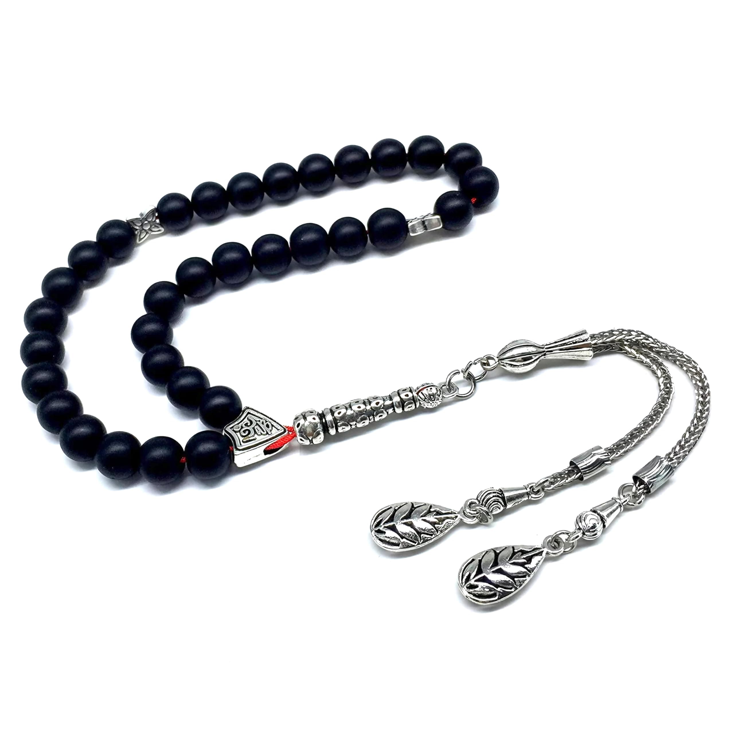 Black Synthetic Onyx Prayer Beads (8 mm, 33 Beads) Tesbih-Tasbih-Tasbeeh-Misbaha-Masbaha-Subha-Sebha-Sibha-Worry Beads
