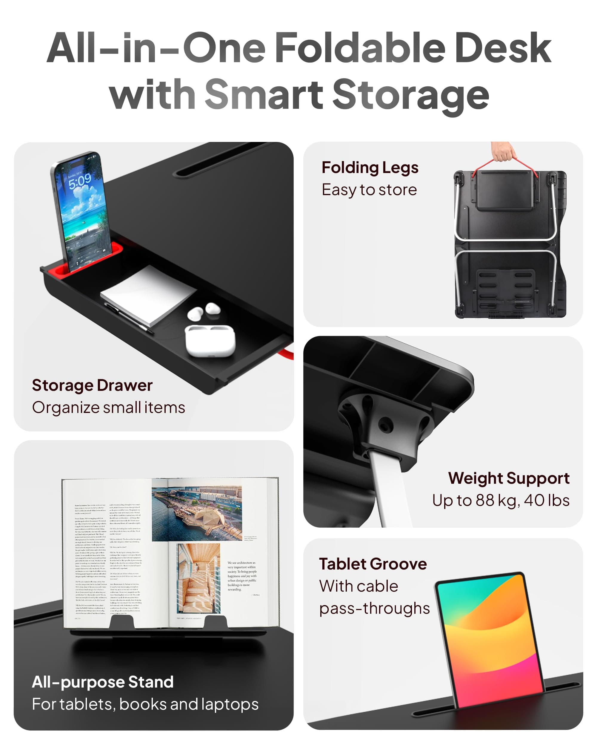 Cooper Mega Table Plus - XXL Extra Large Lap Desk for Bed | Portable Laptop Table, Writing Tray | Floor Desk for Adults