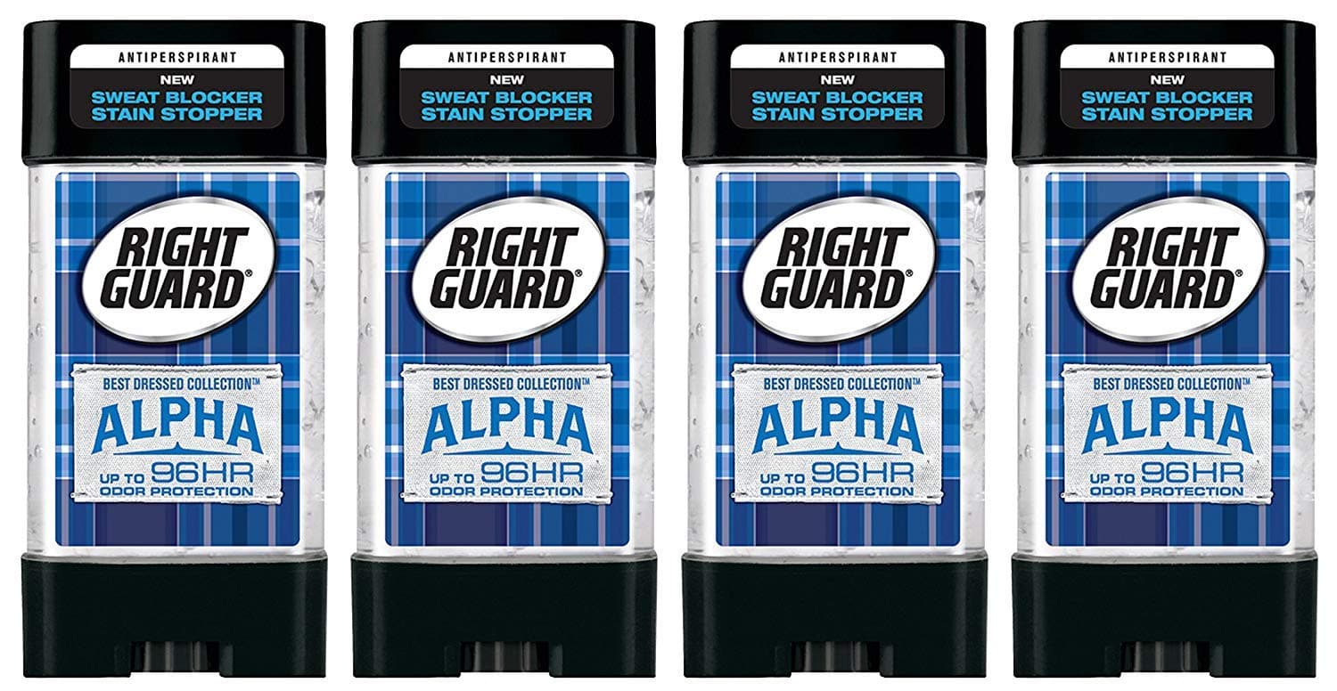 Right Guard Antiperspirant - Best Dressed Collection - Alpha - Clear Gel - Net Wt. 4.0 OZ (113 g) Per Stick - Pack of 4 Sticks