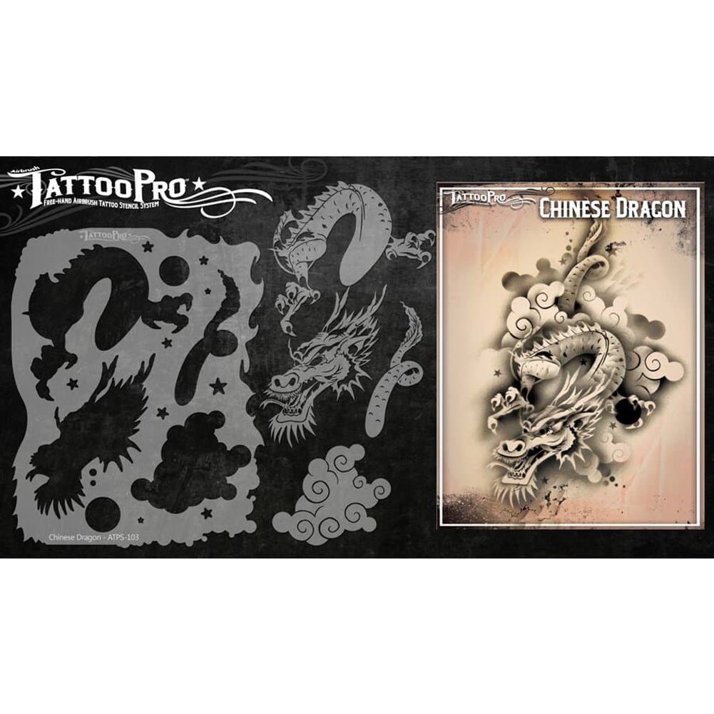 Tattoo Pro Airbrush Stencil Series 1 - Chinese Dragon, Mylar Airbrush Tattoo Template, Reusable Face Paint Stencil