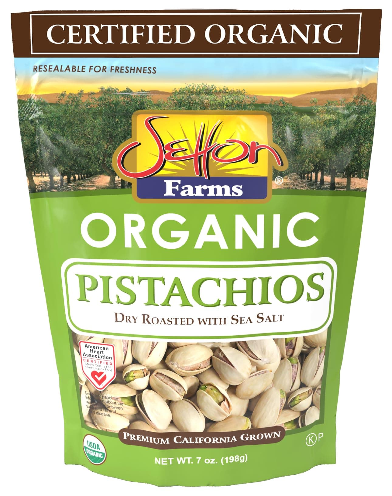 Premium Organic Pistachios, Dry Roasted With Sea Salt, 7 Oz Resealable Bag